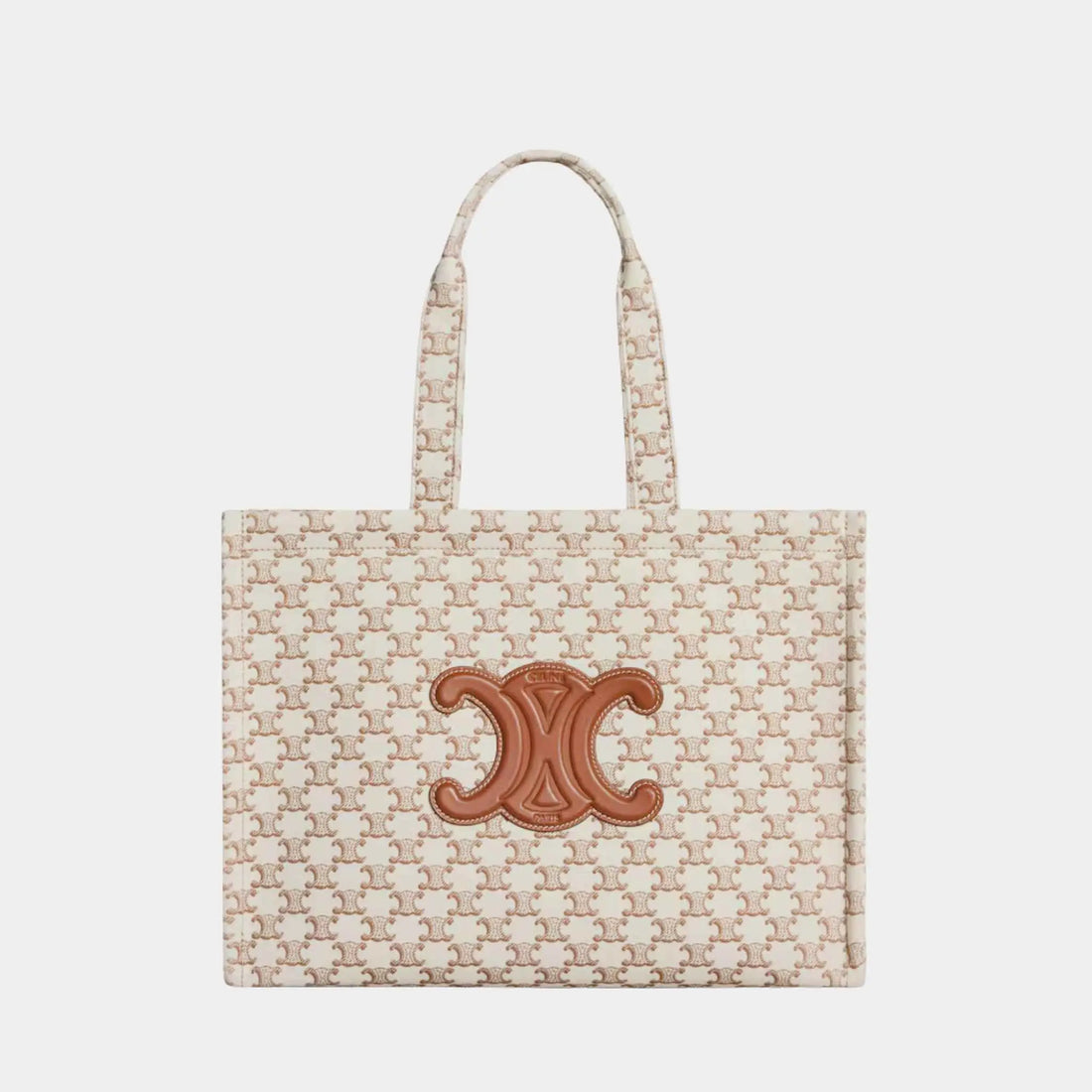 Celine Large Cabas Thais Textile with Triomphe Print &amp; Calfskin, White, Front