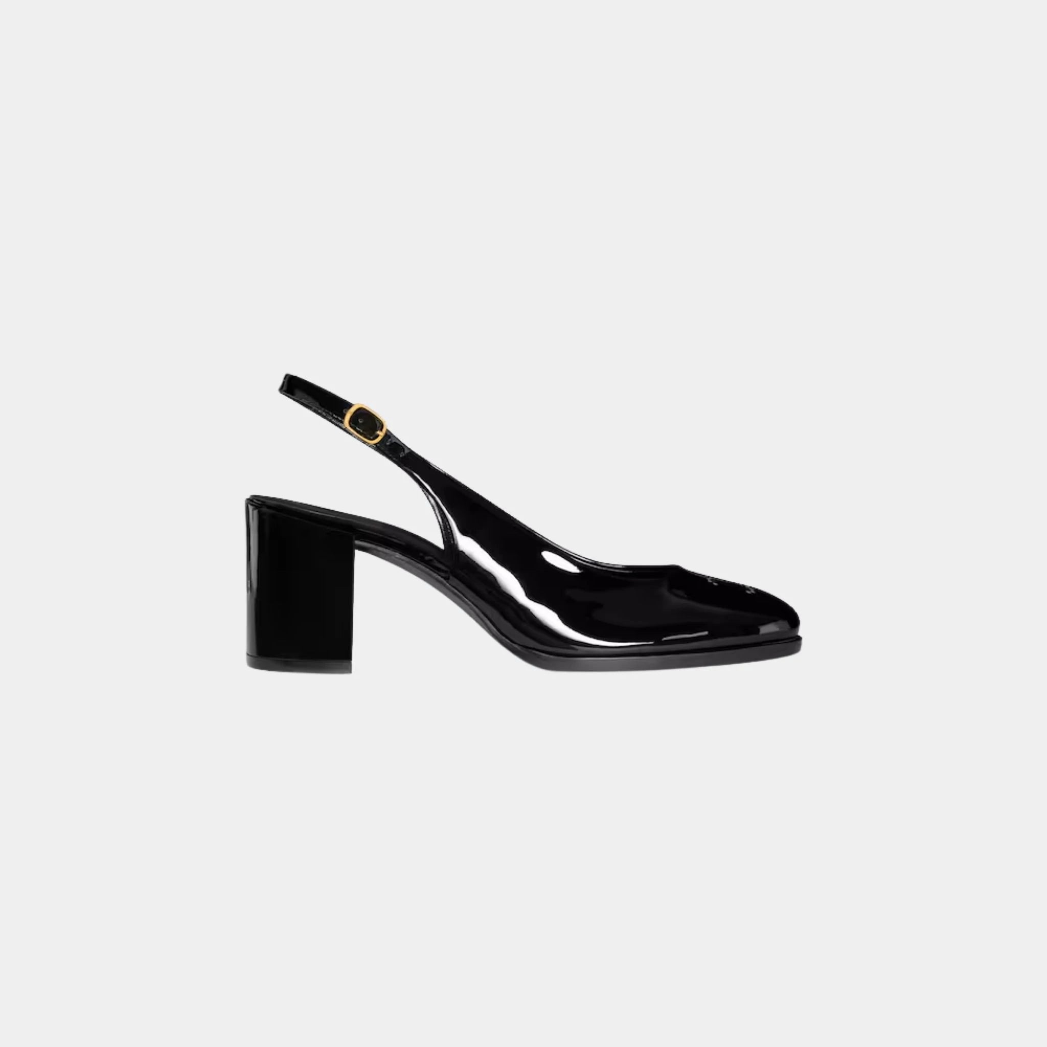 Celine Lily Perforated Triomphe Slingback in Patent Calfskin, Black, Side