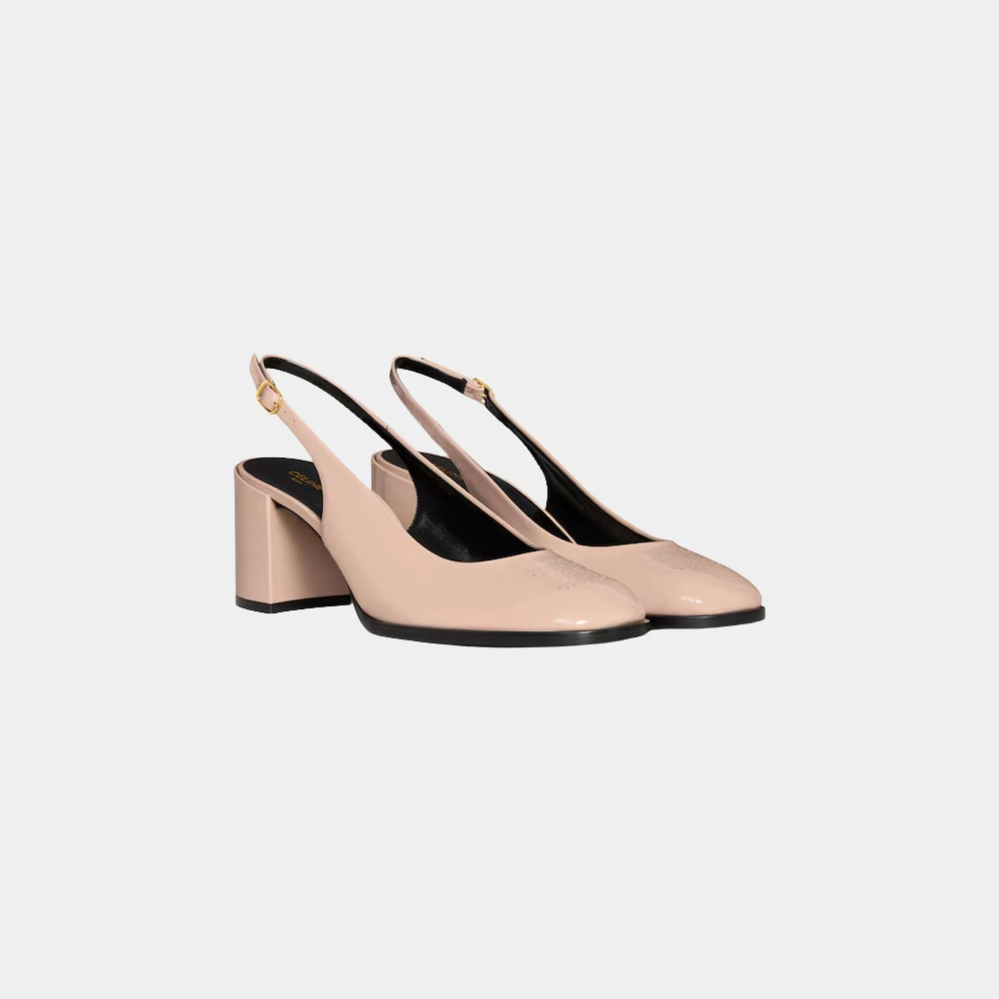 Celine Lily Perforated Triomphe Slingback in Patent Calfskin, Blush, Front