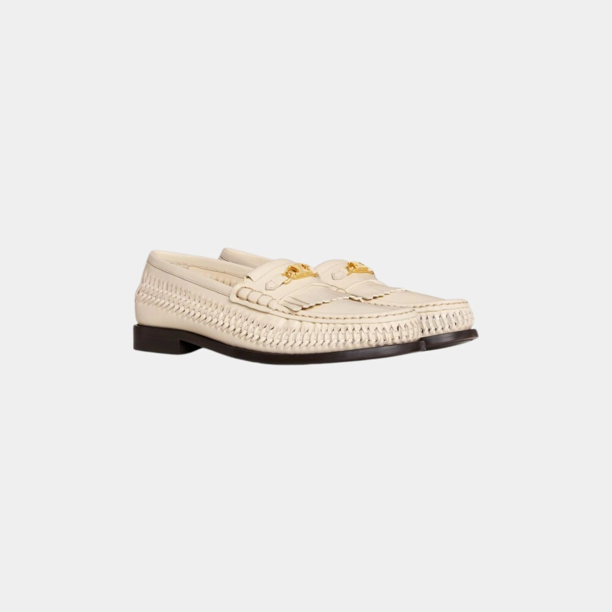 Celine Luco Braided Loafer in Calfskin, Milk, Front