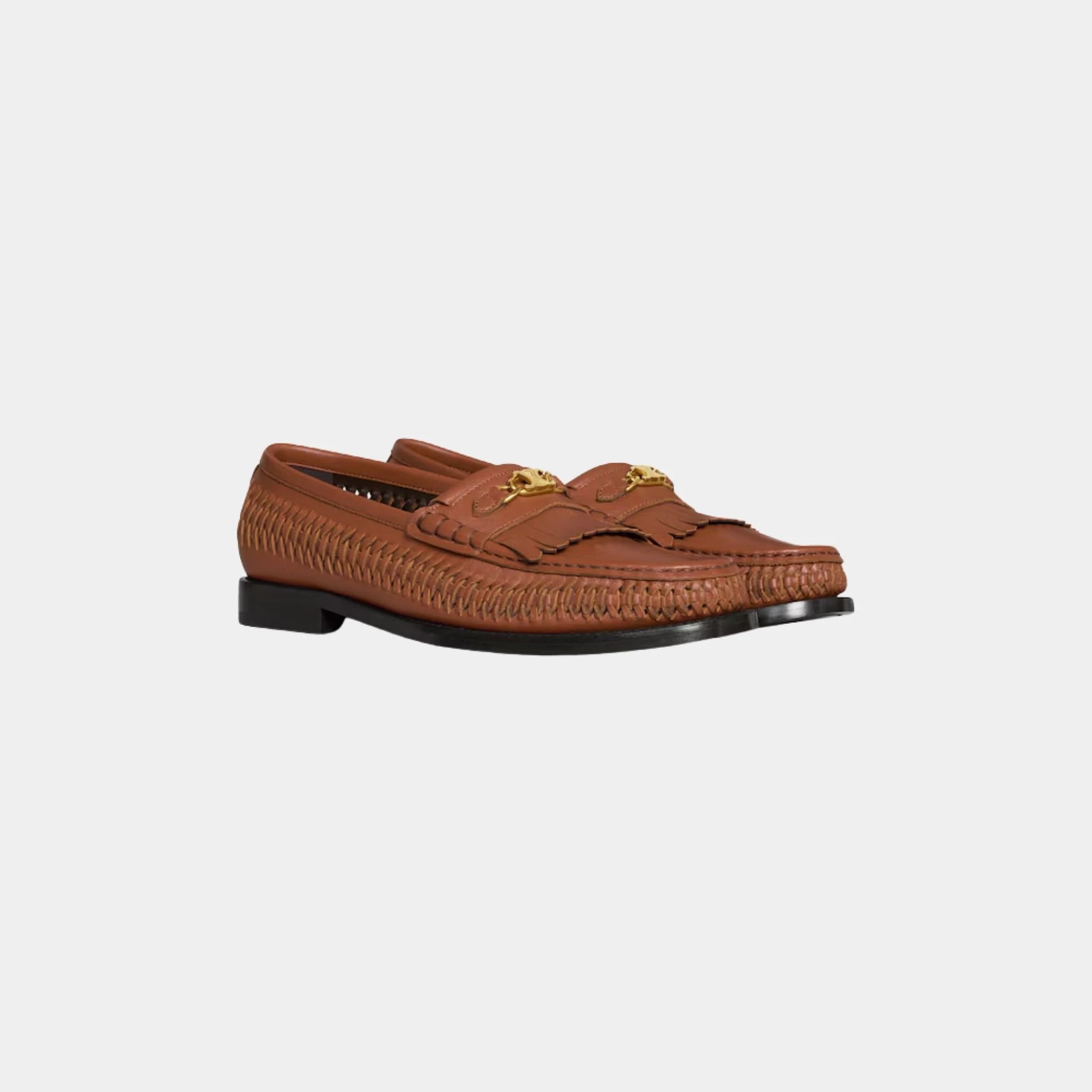 Celine Luco Braided Loafer in Calfskin, Tan, Front