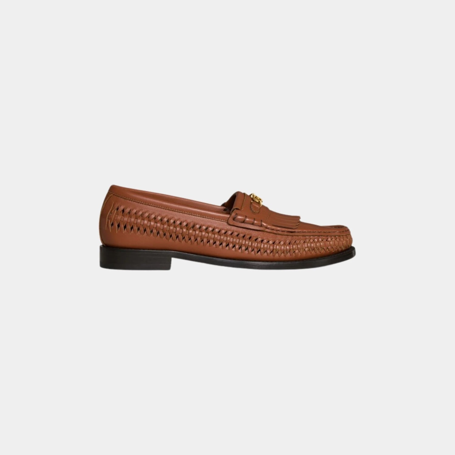 Celine Luco Braided Loafer in Calfskin, Tan, Side