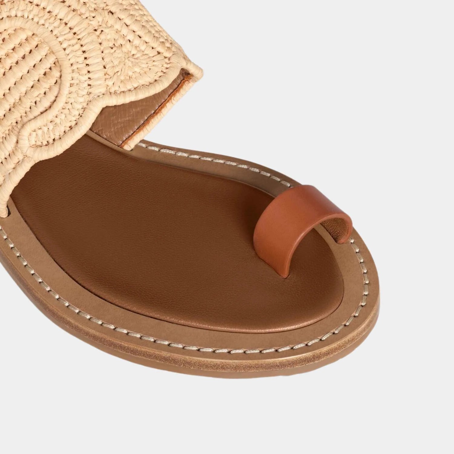 Celine Lympia Sandal in Raffia and Calfskin, Naturel, Top
