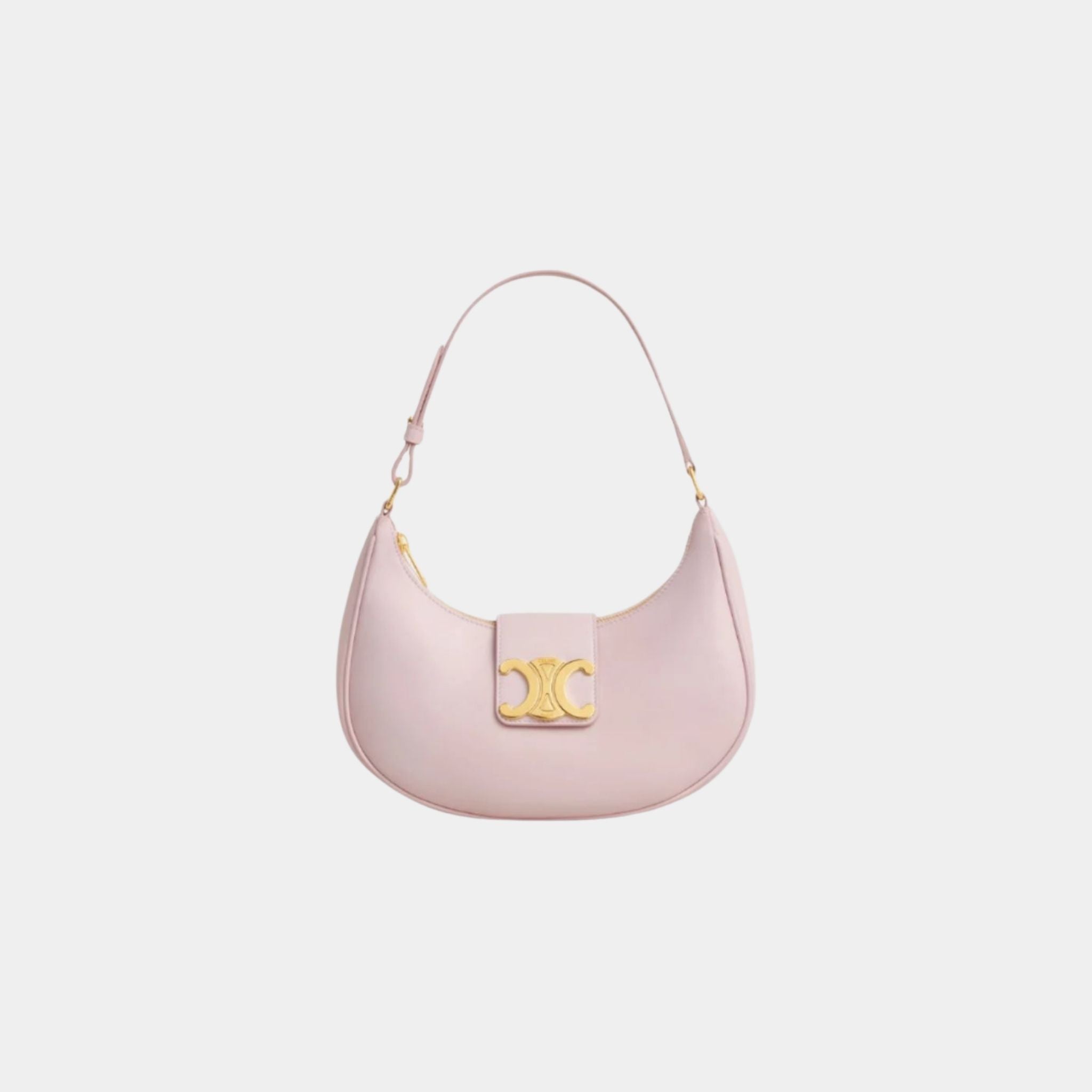 Celine Medium Ava Triomphe Bag In Smooth Calfskin Handbag, Pastel Pink, Front View