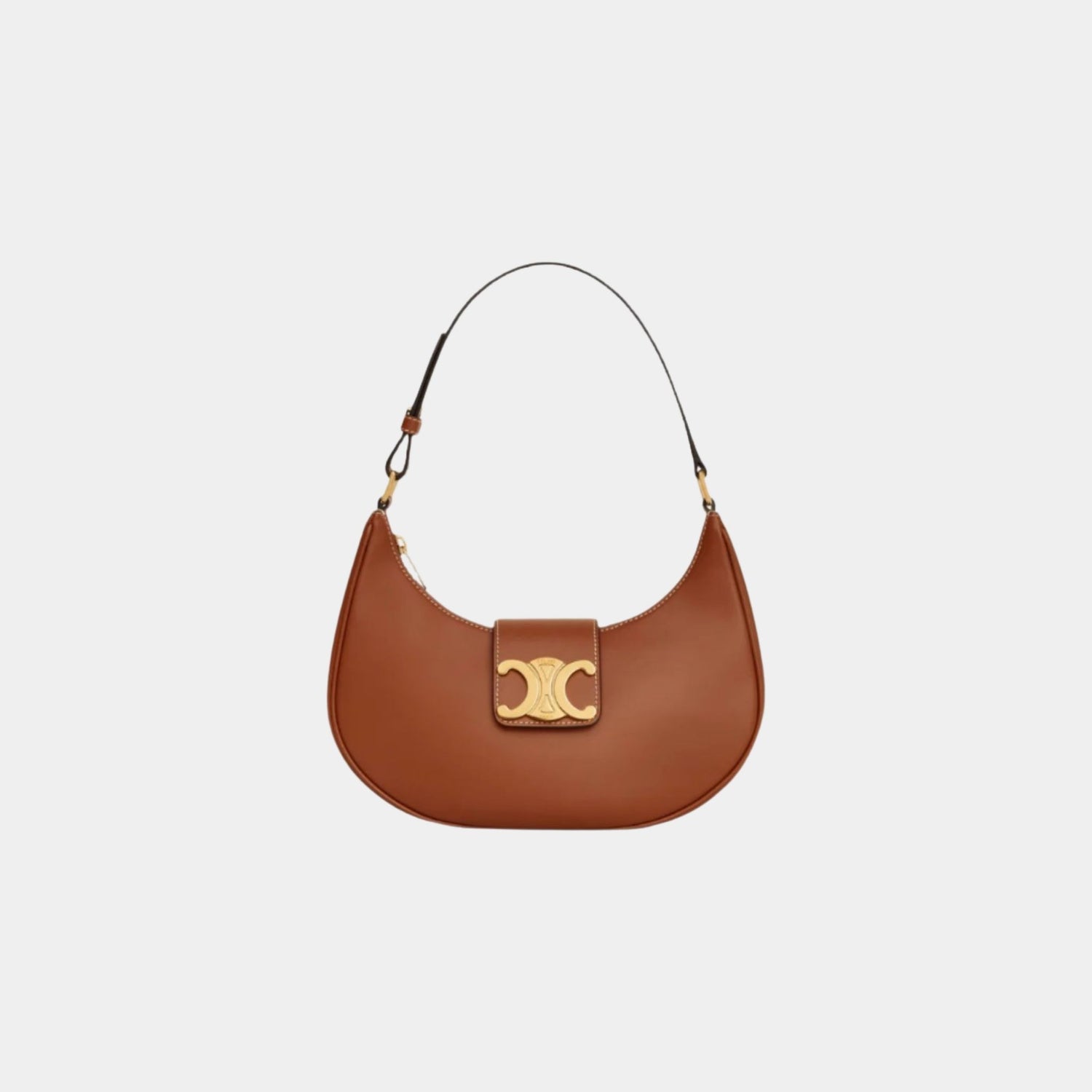 Celine Medium Ava Triomphe Bag In Smooth Calfskin Handbag, Tan, Front View