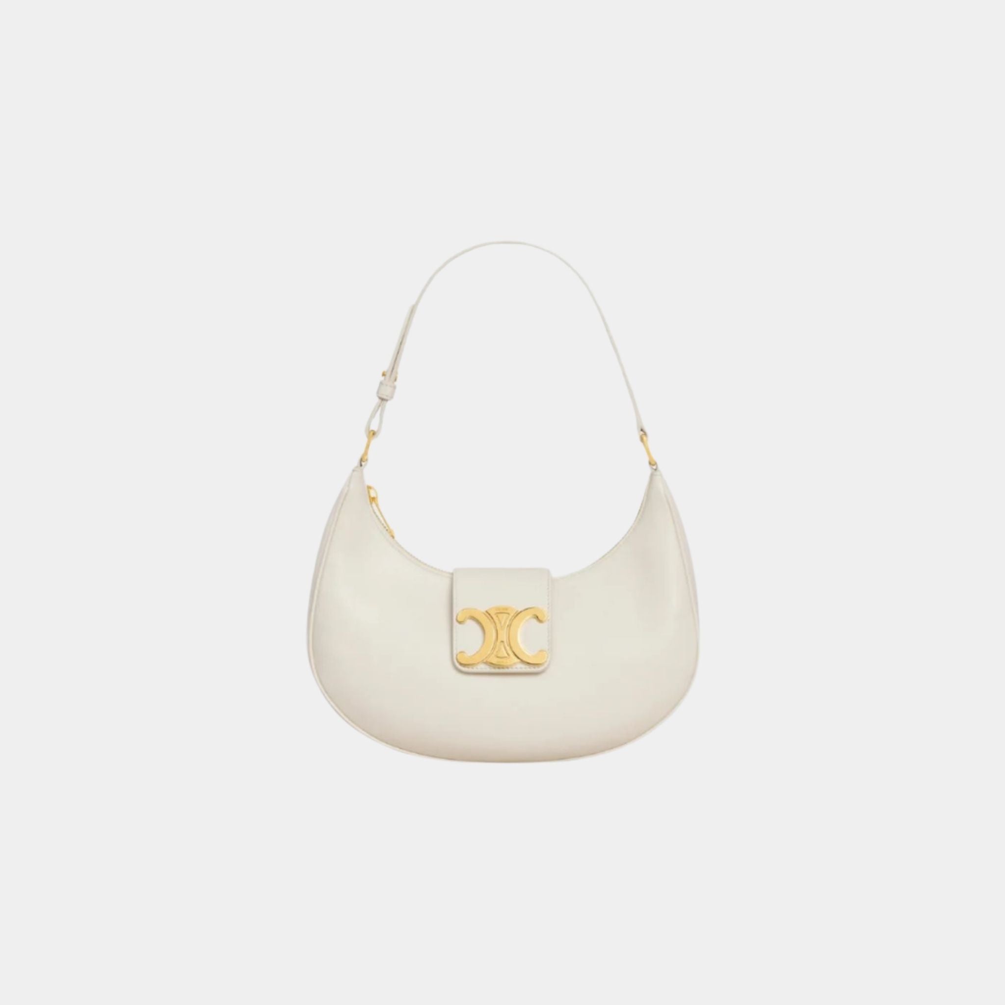 Celine Medium Ava Triomphe Bag In Smooth Calfskin Handbag, White Cotton, Front View