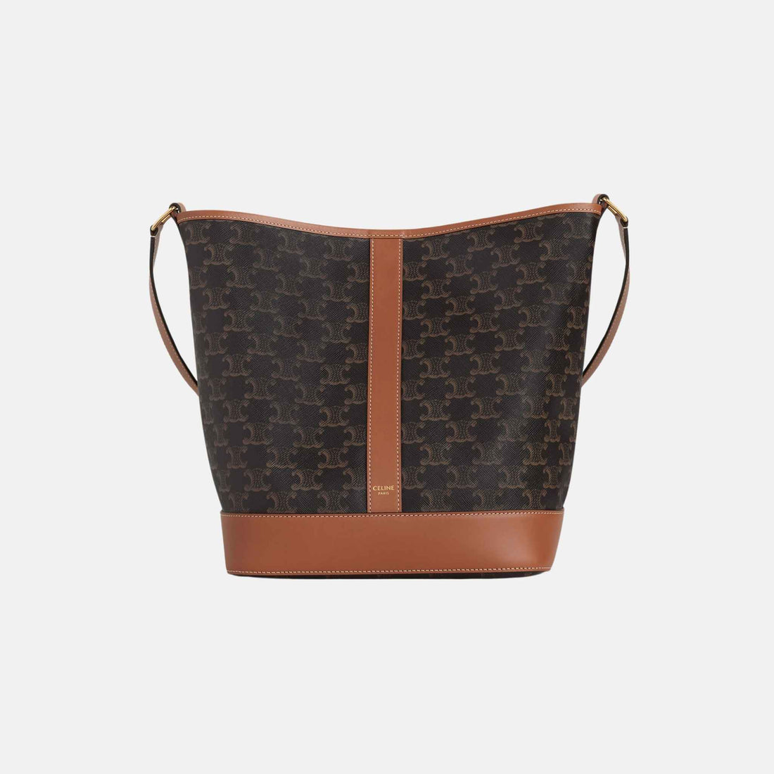 Celine Medium Bucket Bag In Triomphe Canvas And Calfskin, Front