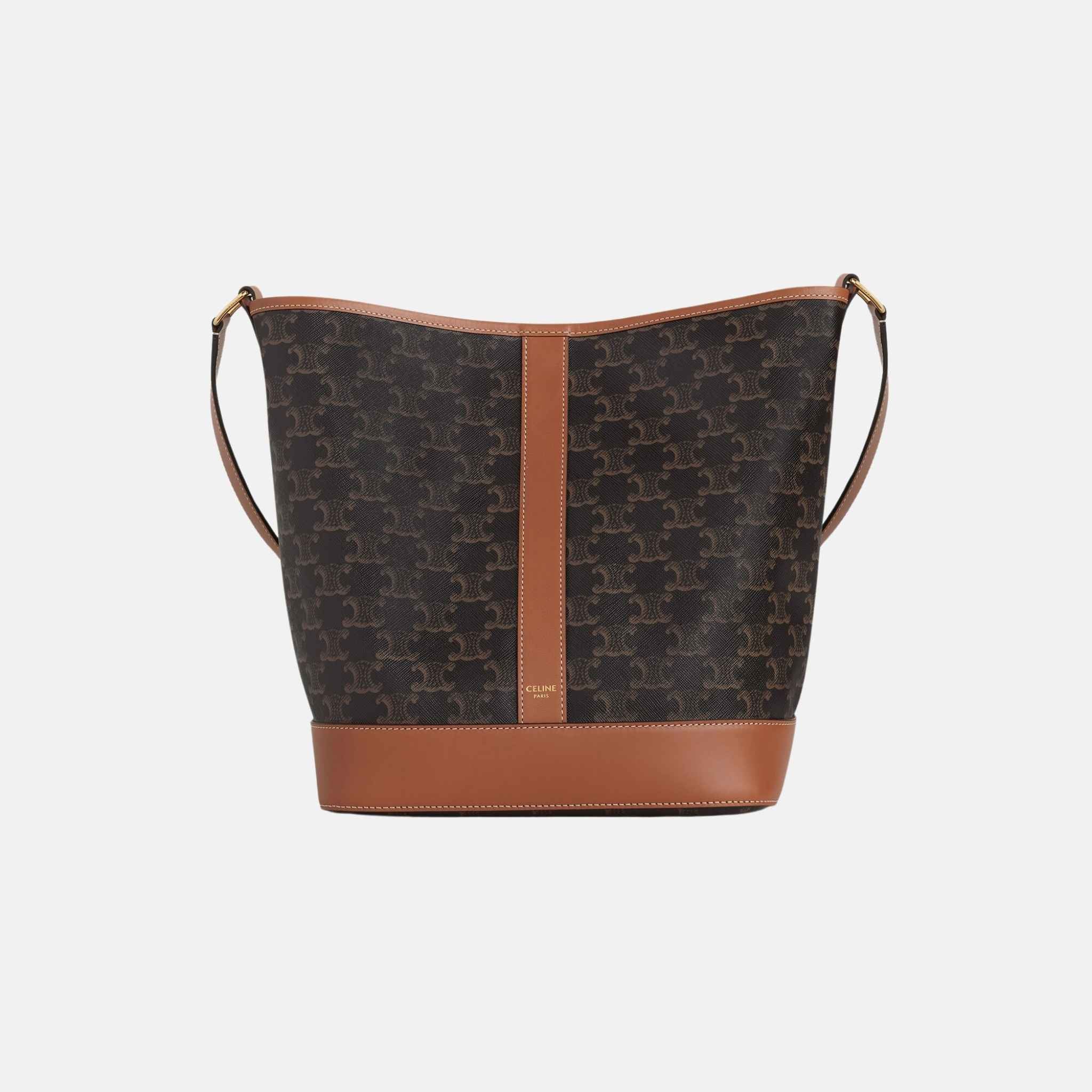 Celine Medium Bucket Bag In Triomphe Canvas And Calfskin, Front