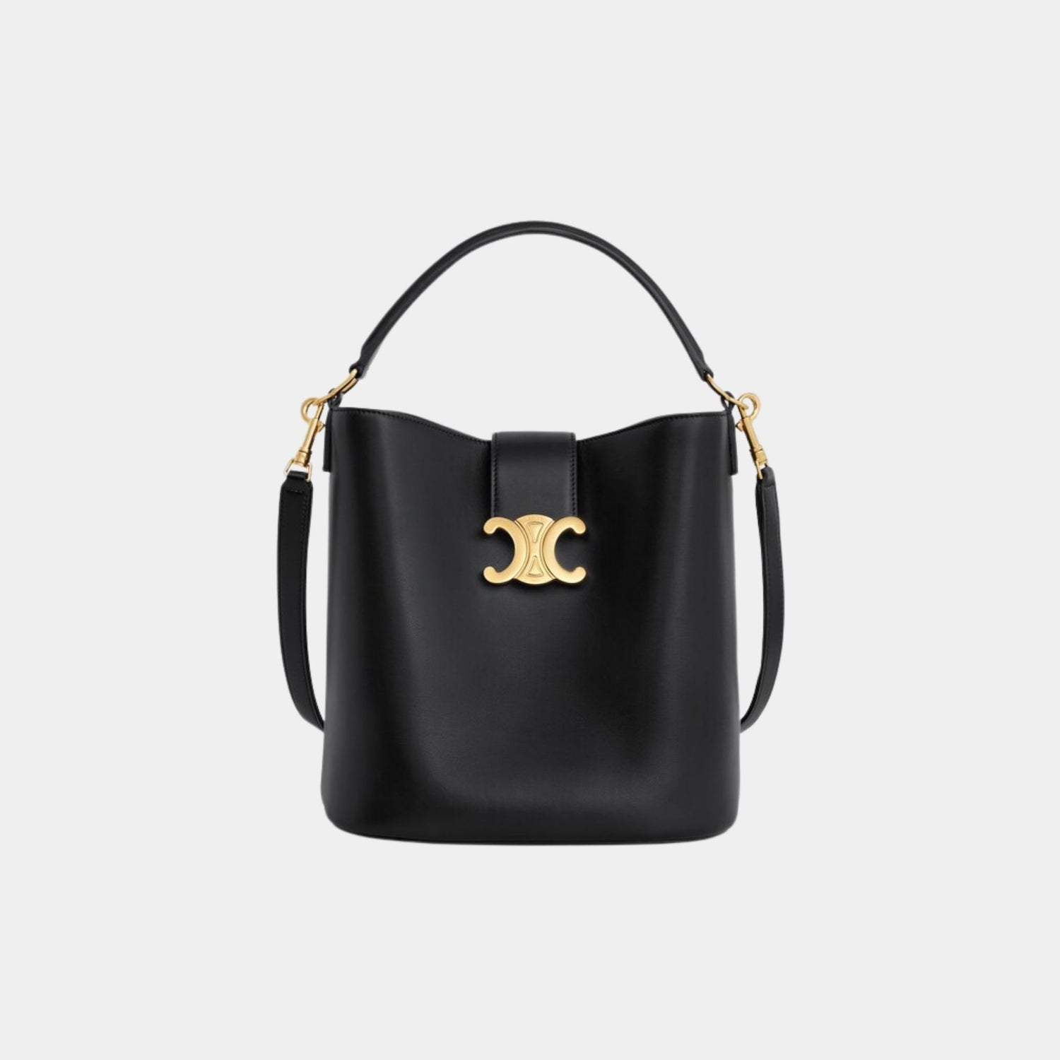 Celine Medium Bucket Louise in Smooth Calfskin, Black, Front