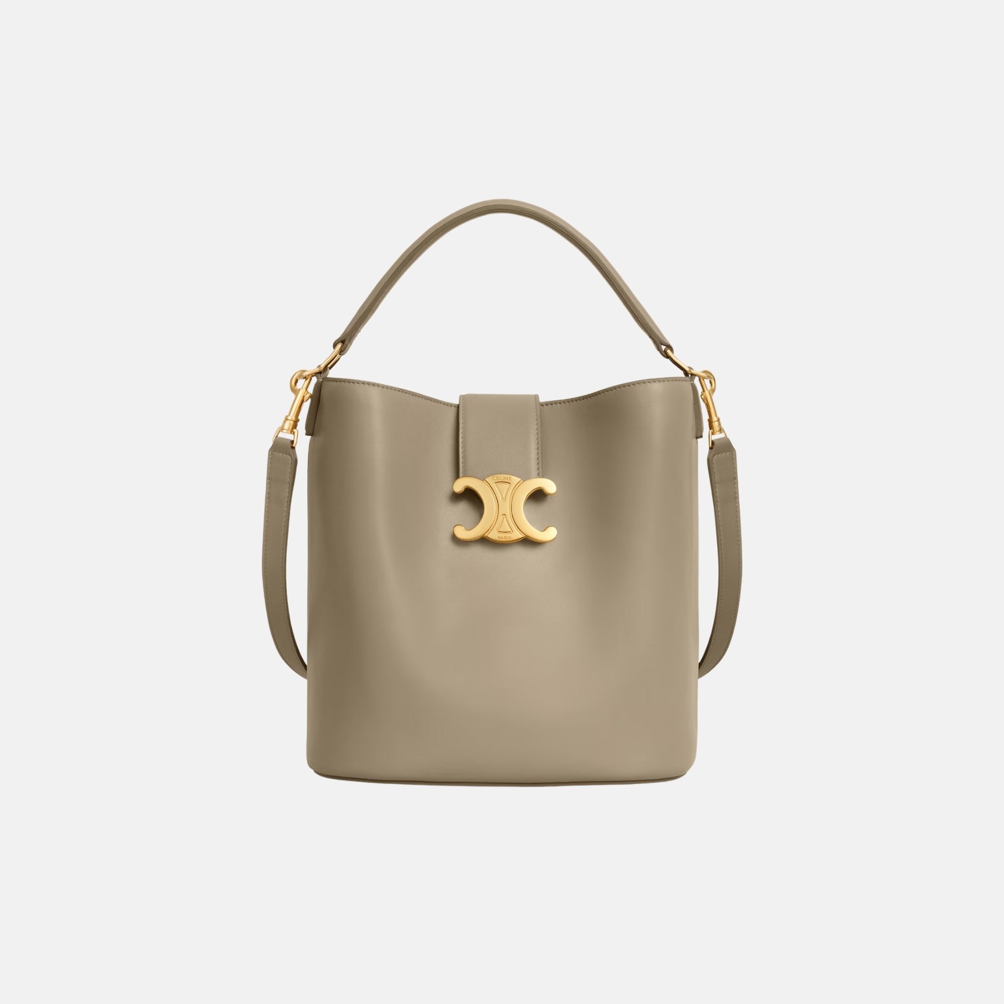 Celine Medium Bucket Louise in Smooth Calfskin, Taupe, Front
