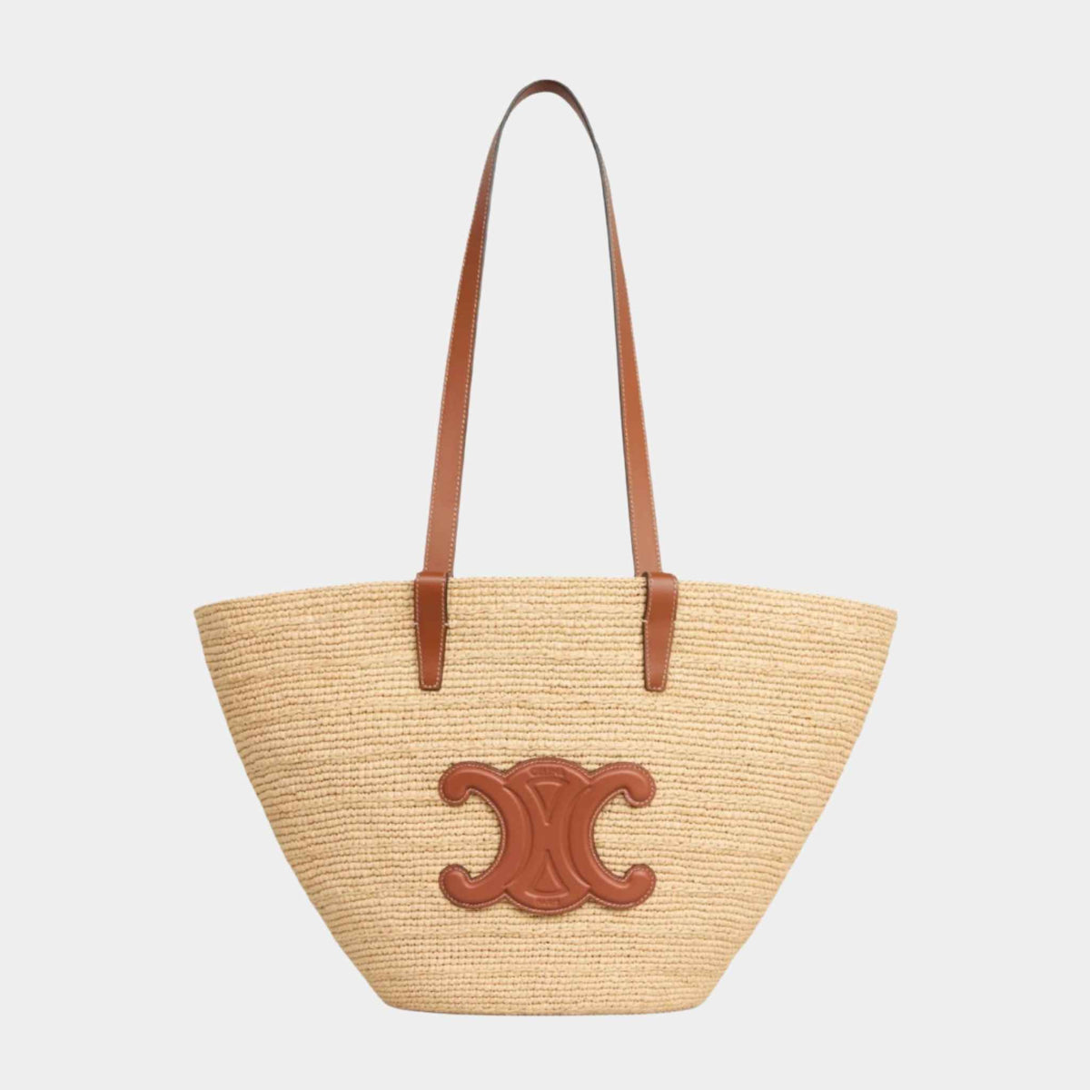 حقيبة Medium Supple Classic Panier من الرافيا وجلد العجل