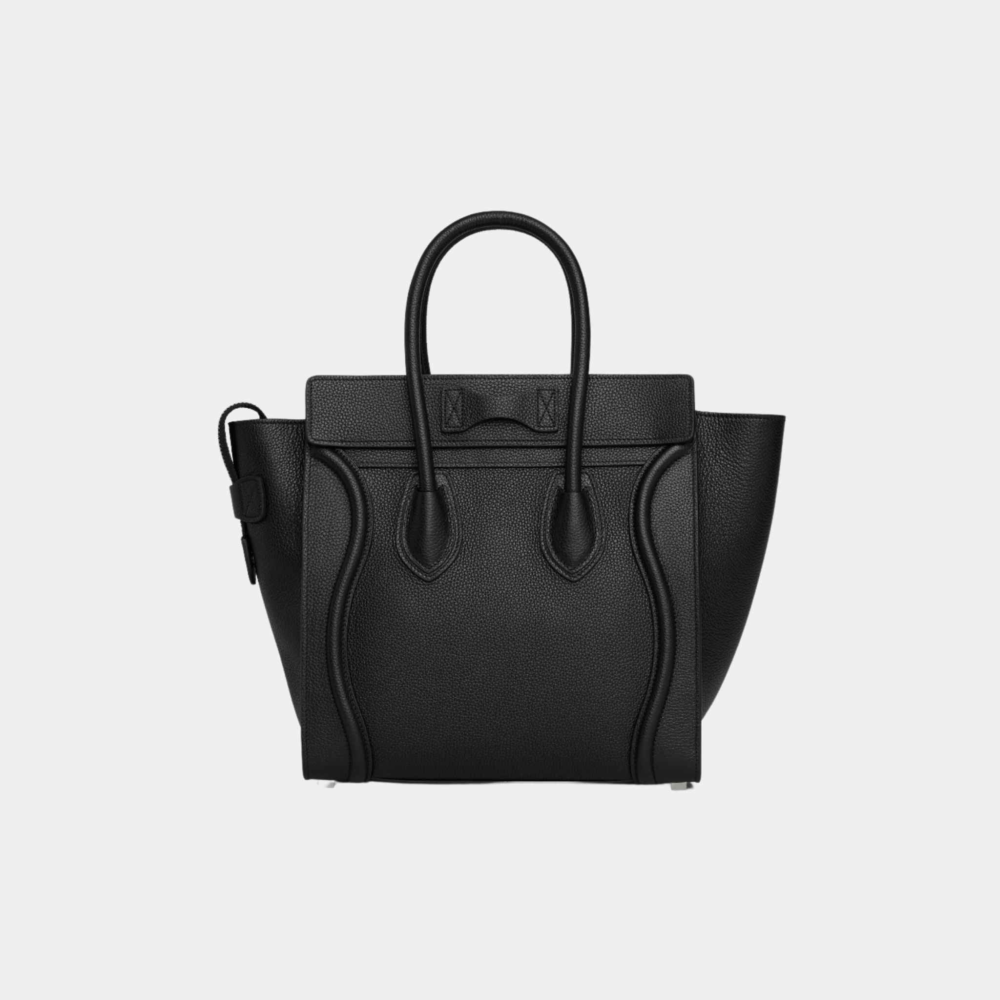 Celine Micro Luggage Handbag In Drummed Calfskin Handbag, Black, Back View