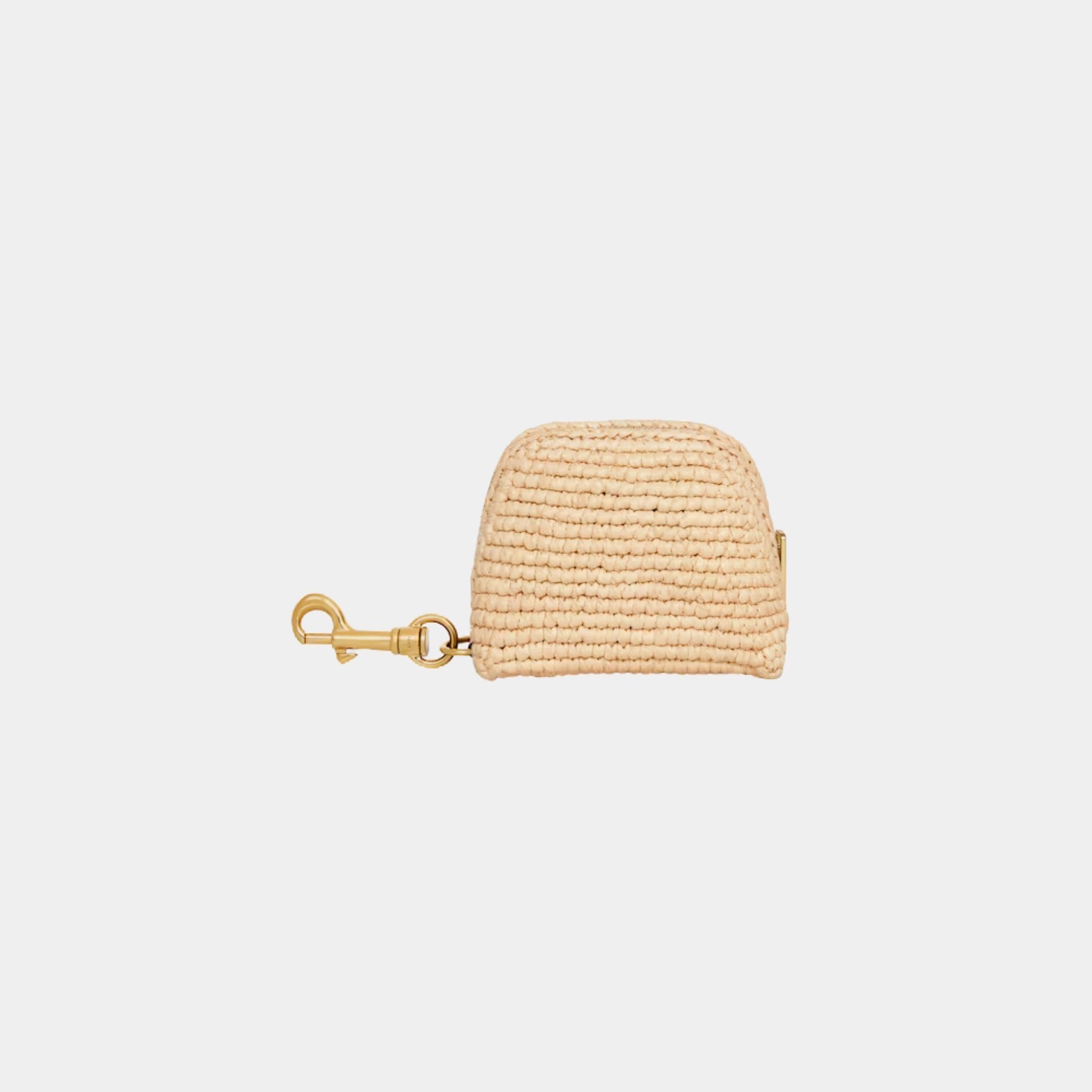 Celine Micro Triomphe Charm in Raffia, Naturel, Tan, Back