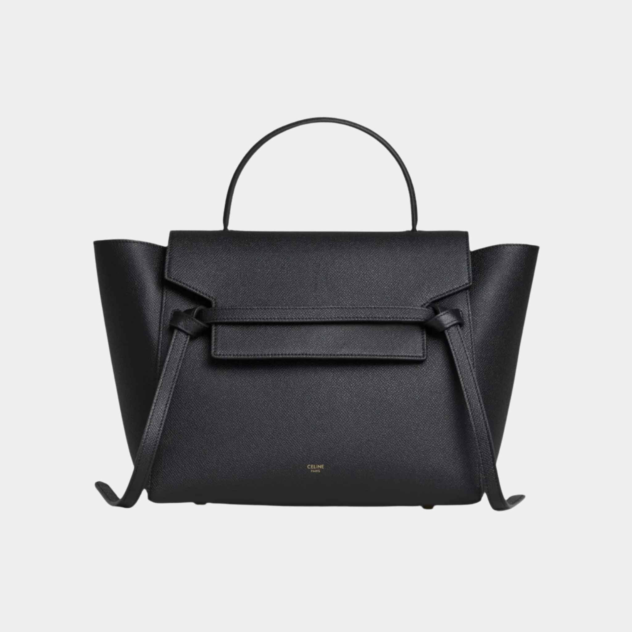 Celine Mini Belt Bag In Grained Calfskin Handbag, Black, Front View