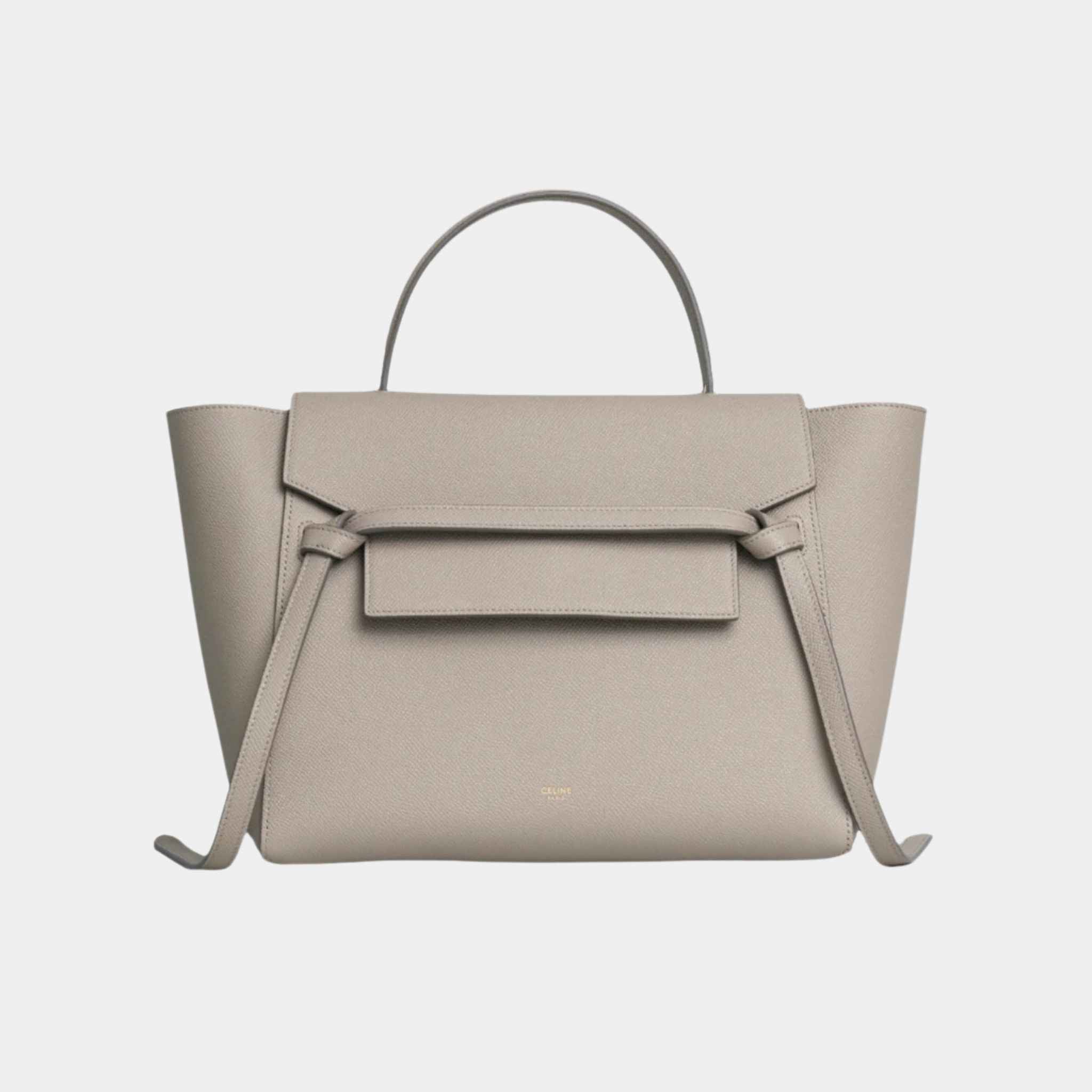 Celine Mini Belt Bag In Grained Calfskin Handbag, Grey, Front View