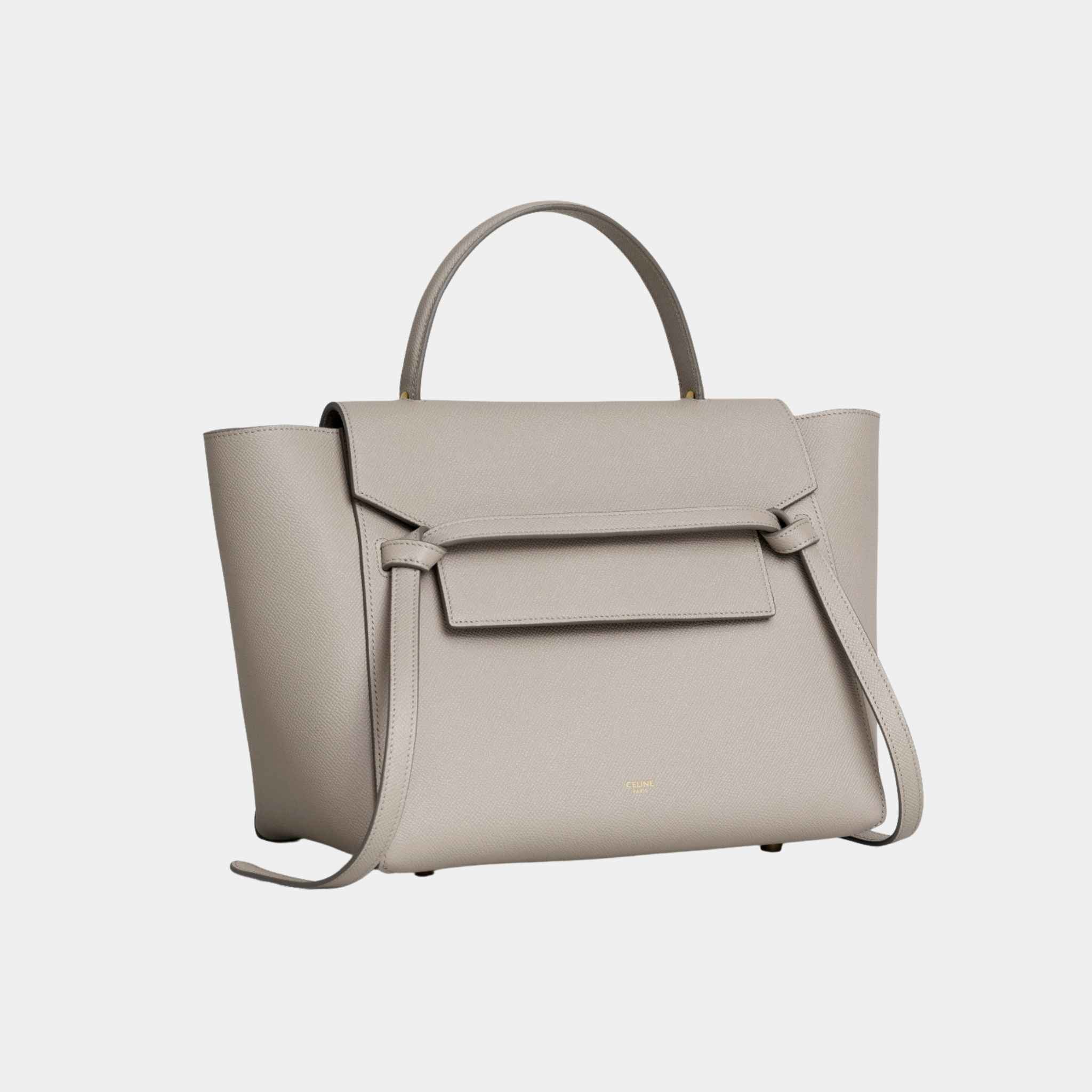 Celine Mini Belt Bag In Grained Calfskin Handbag, Grey, Side View