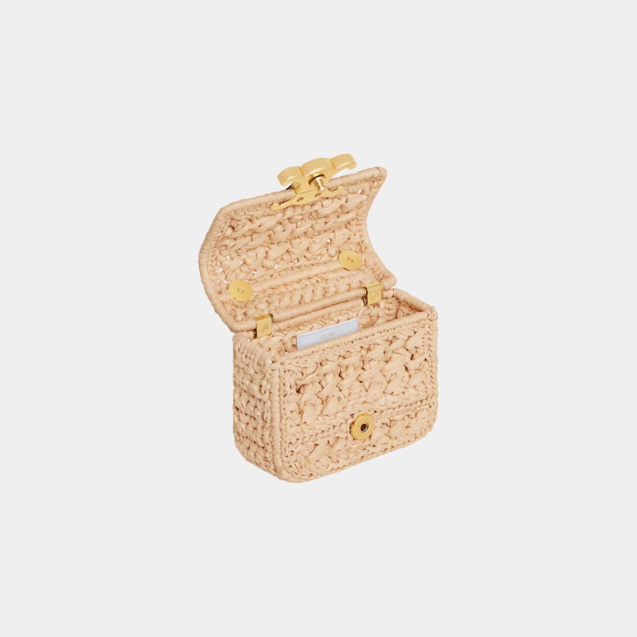 Celine Mini Chain Claude in Raffia Effect Textile, Naturel, Inside