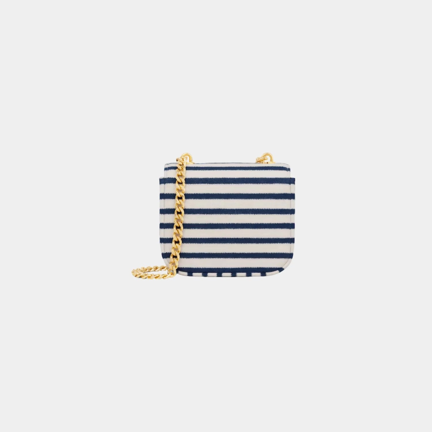 Celine Mini Chain Claude in Striped Textile, Navy, Tan, Back