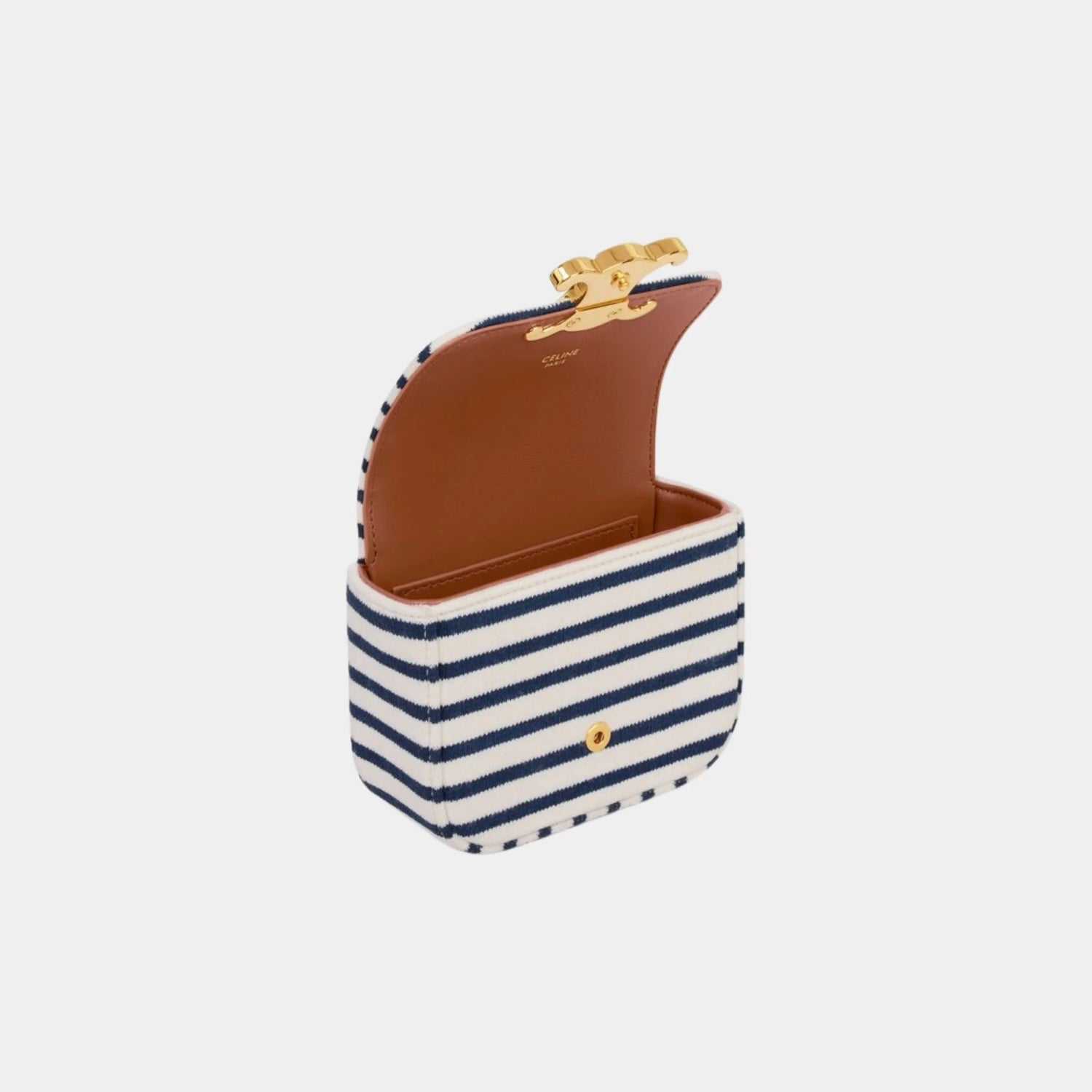 Celine Mini Chain Claude in Striped Textile, Navy, Tan, Inside