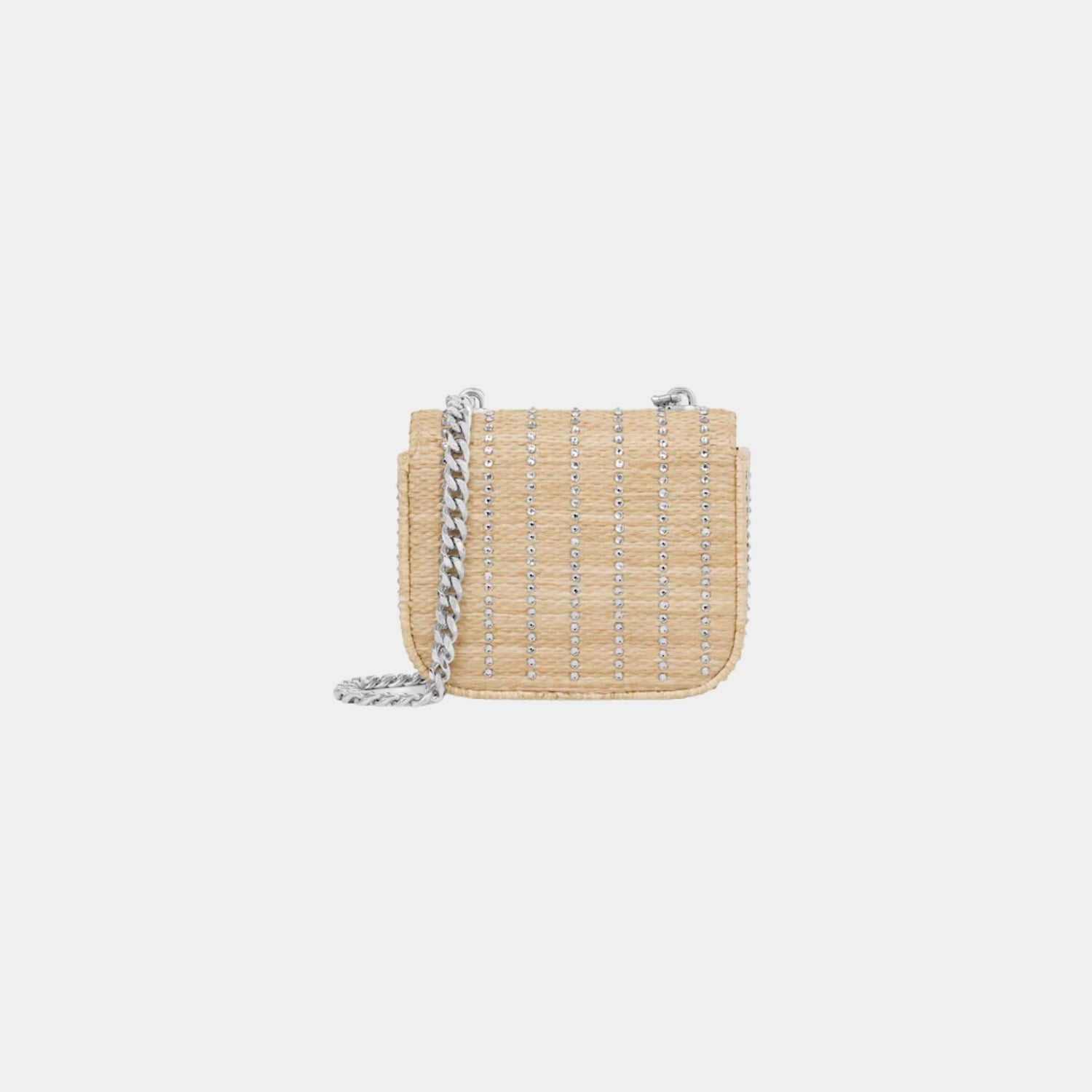 Celine Mini Chaine Claude in Raffia Effect Textile with Strass, Naturel, Back