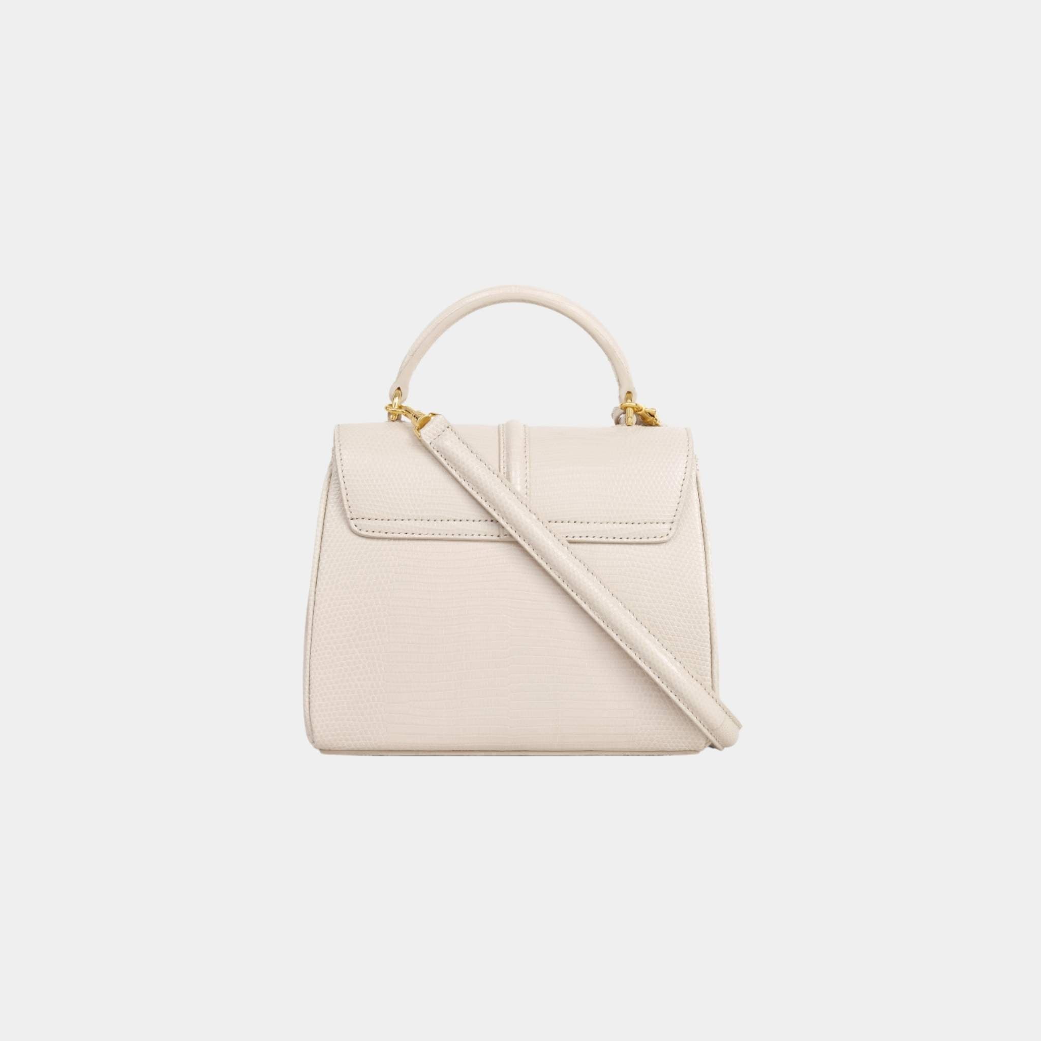 Celine Mini 16 In Lizard Handbag, Pale Beige, Back View