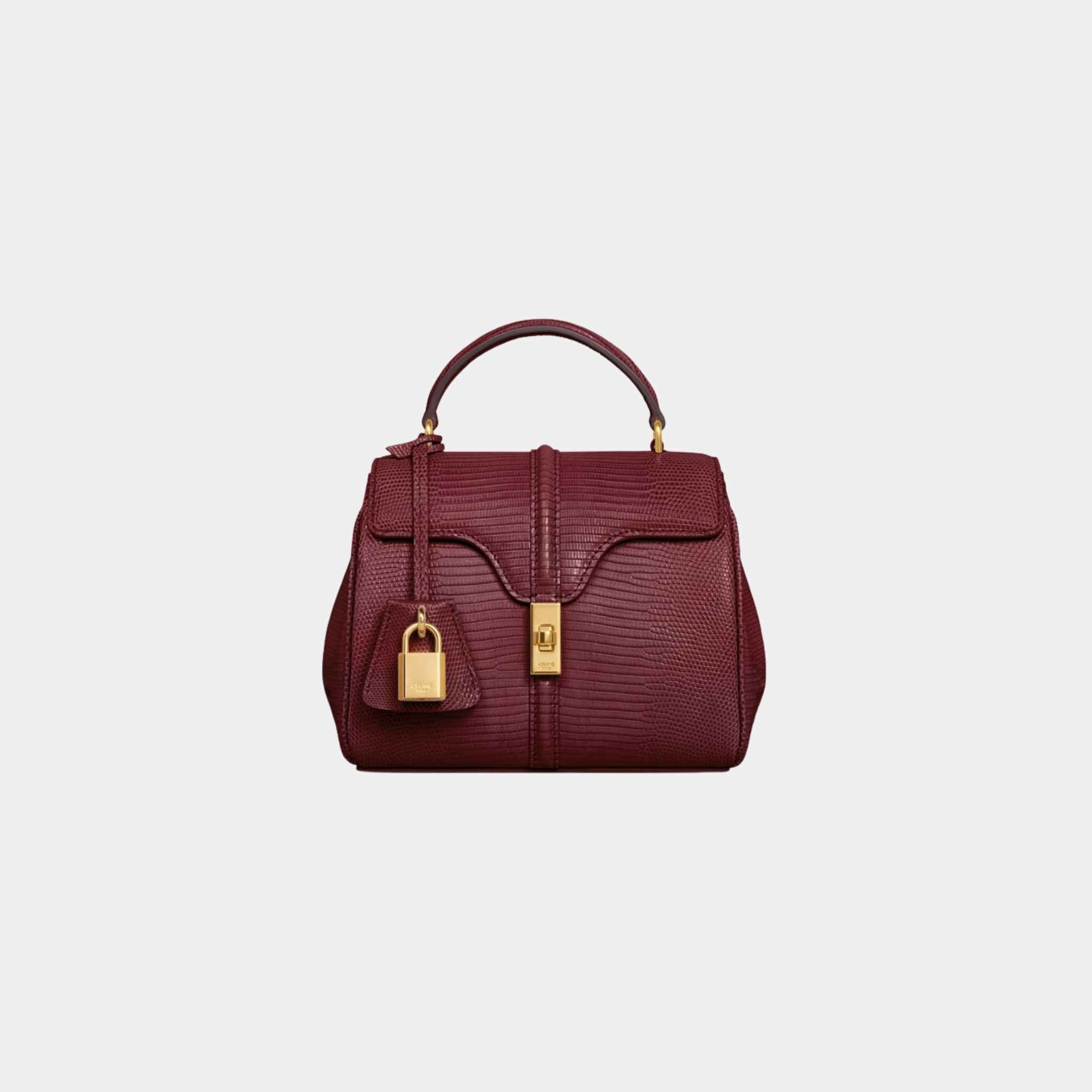 Celine Mini 16 In Lizard Handbag, Light Burgundy, Front View