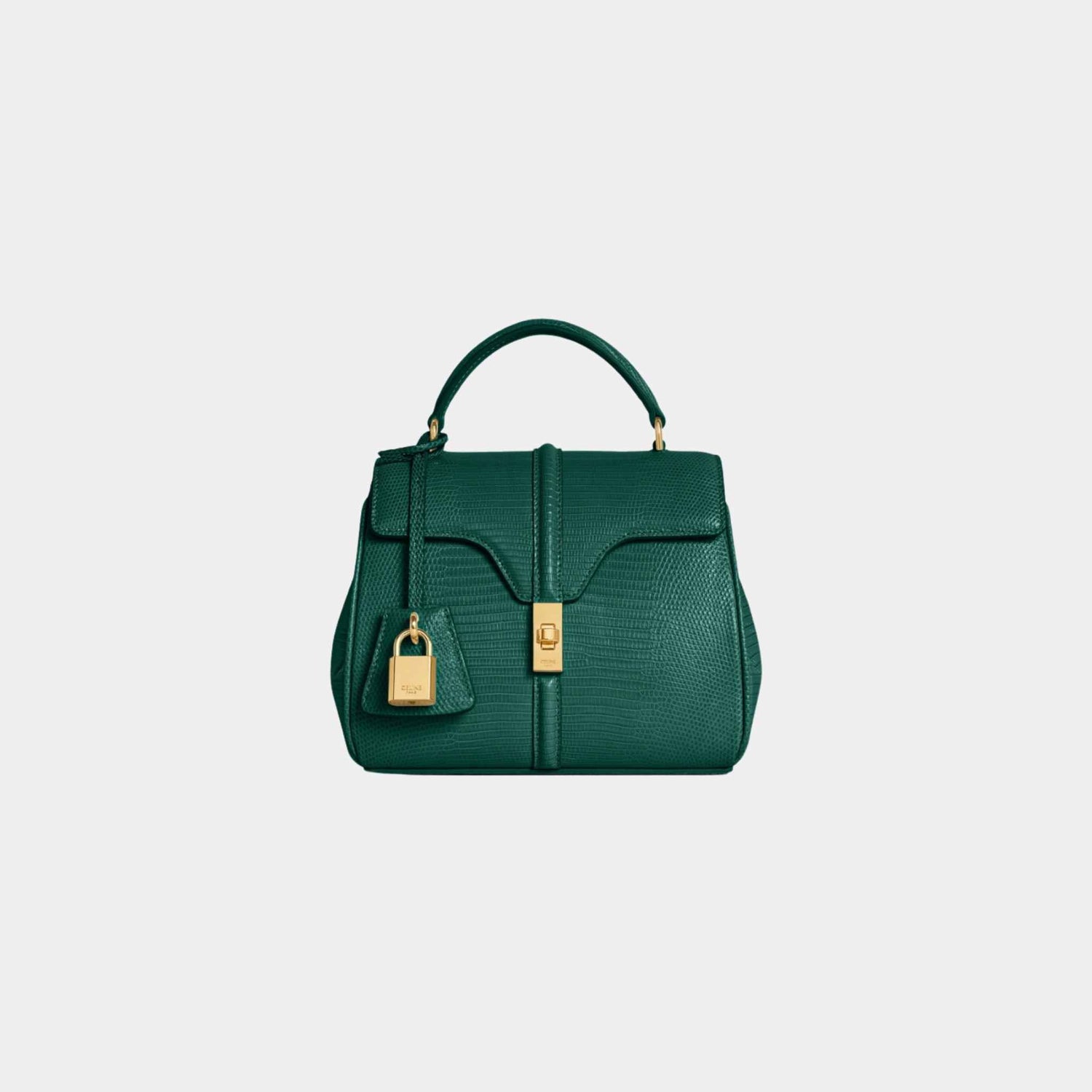 Celine Mini 16 In Lizard Handbag, Racing Green, Front View