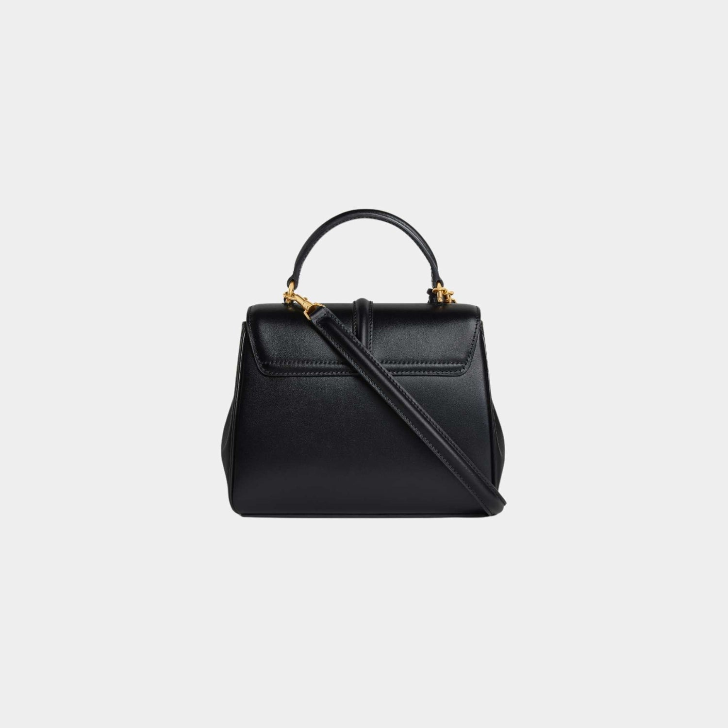 Celine Mini 16 In Satinated Calfskin Handbag, Black, Back View