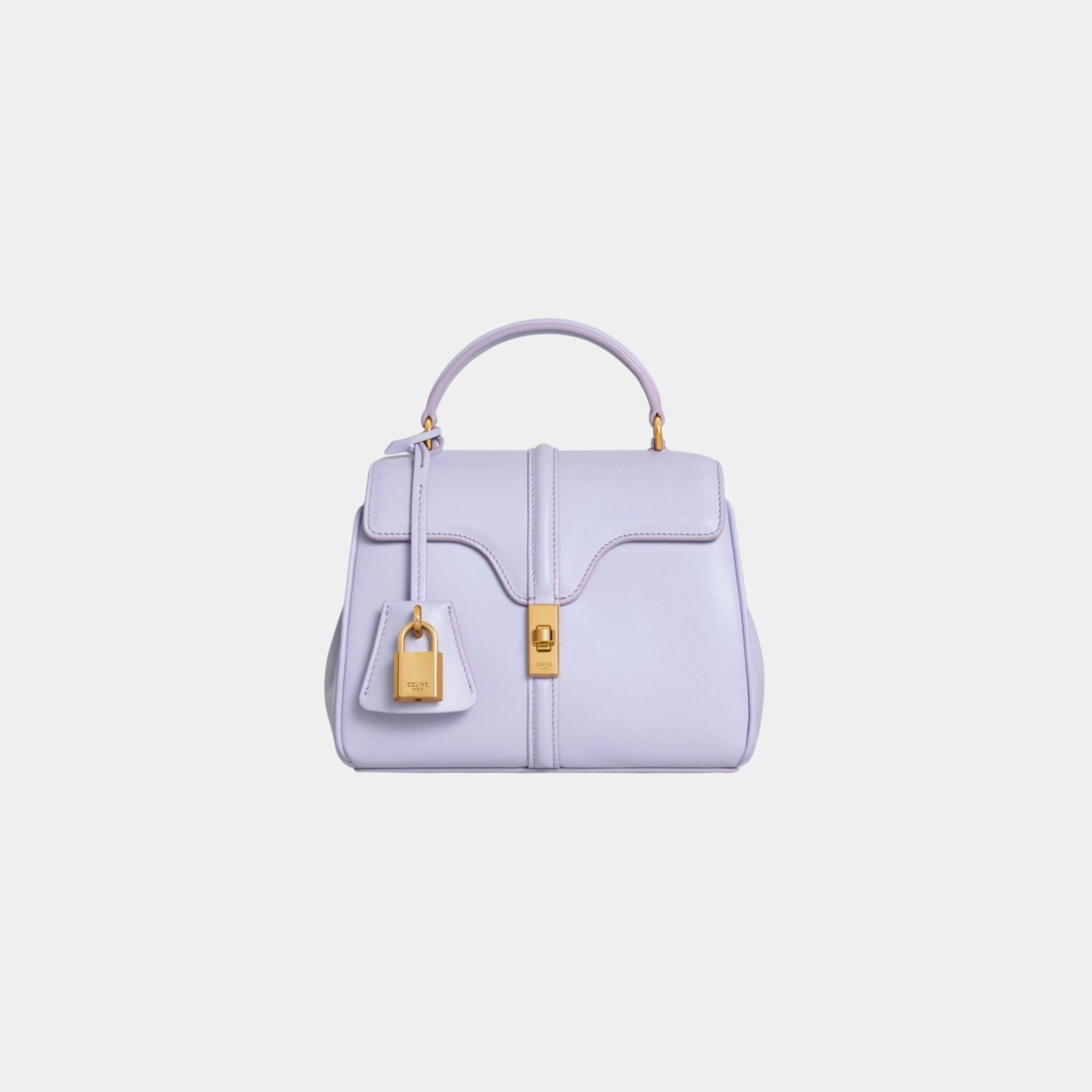 Celine Mini 16 In Satinated Calfskin Handbag, Light Lavender, Front View