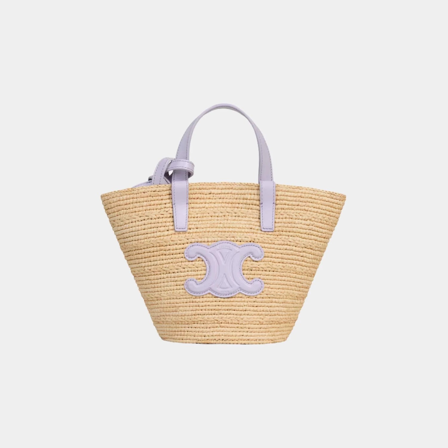 Celine Nano Supple Celine Classic Panier in Raffia and Calfskin, Pastel Mauve, Front