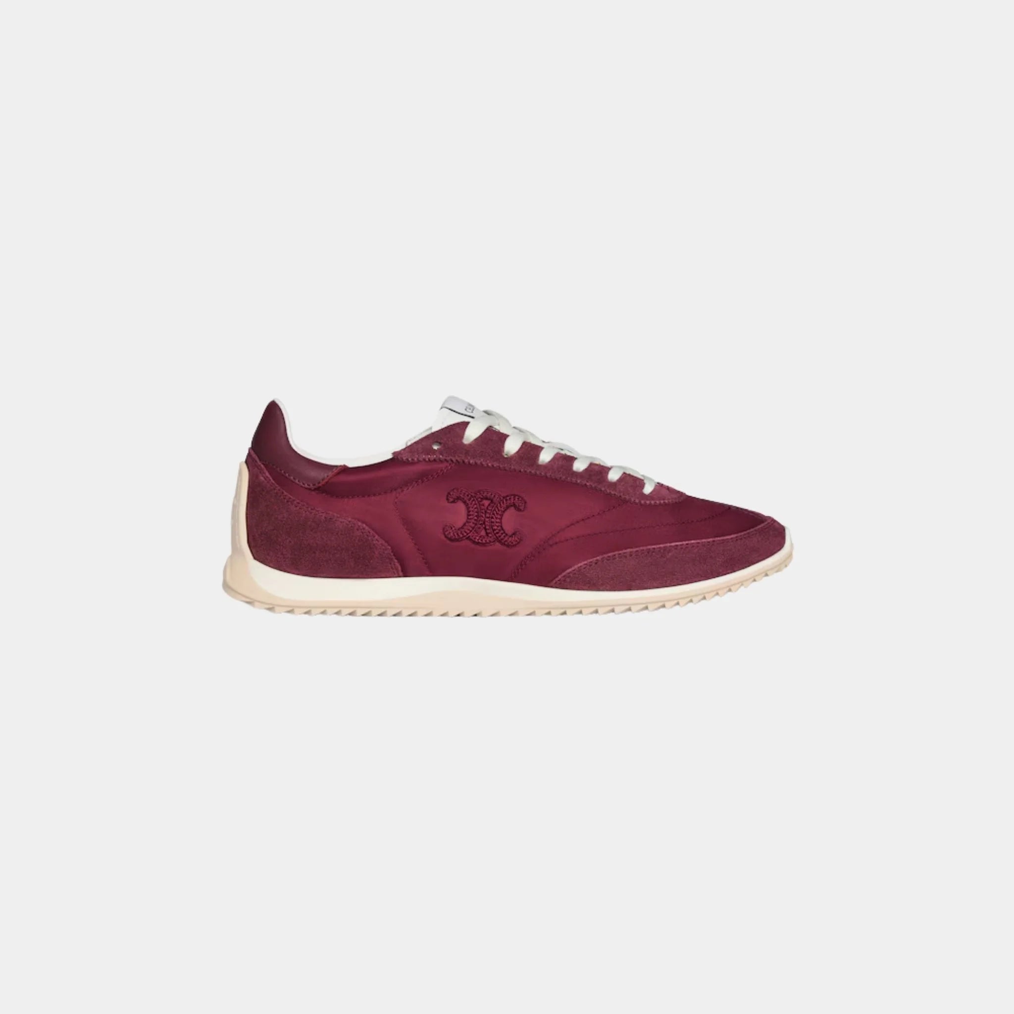Celine Racer Sneaker With Triomphe in Nylon, Suede &amp; Calfskin, Burgundy, Side