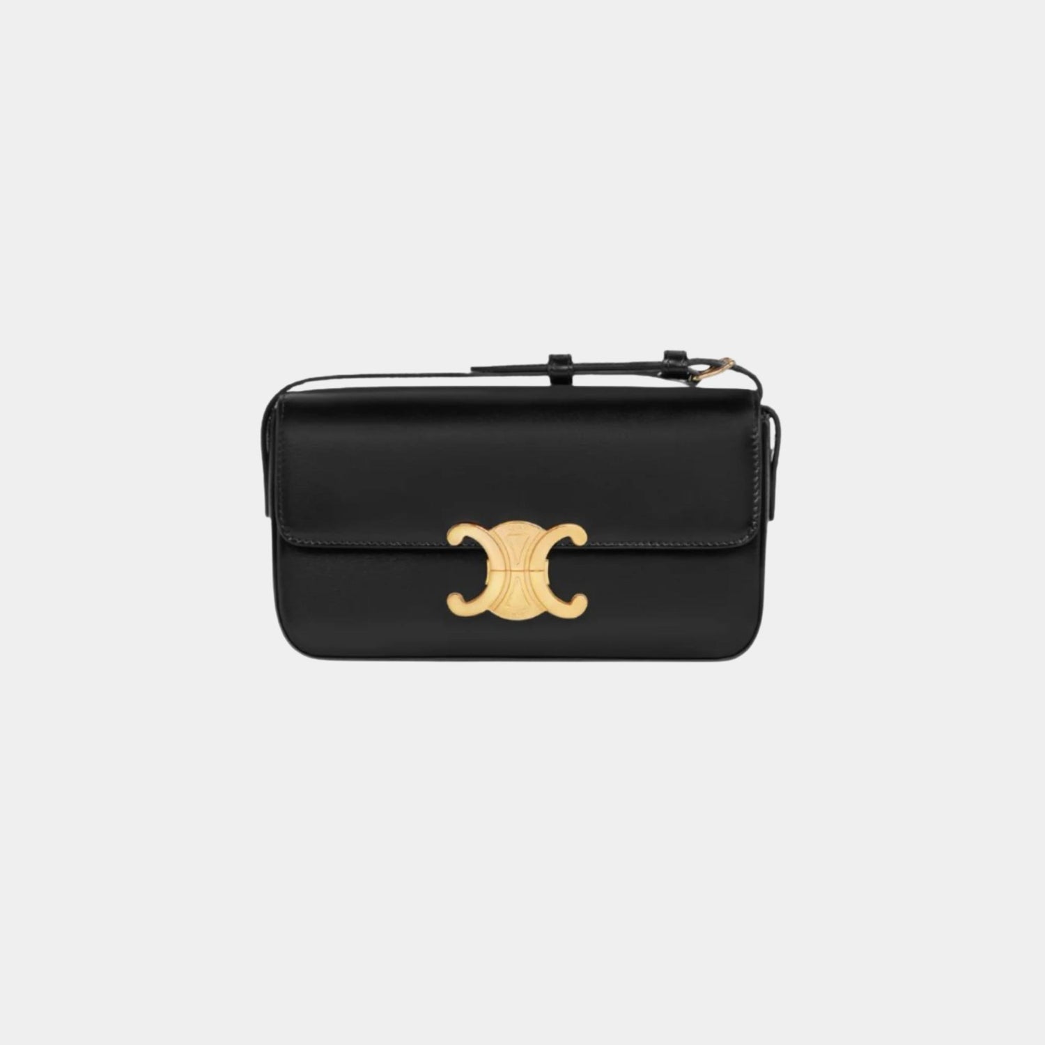 Celine Shoulder Bag Claude In Shiny Calfskin Handbag, Black, Front View