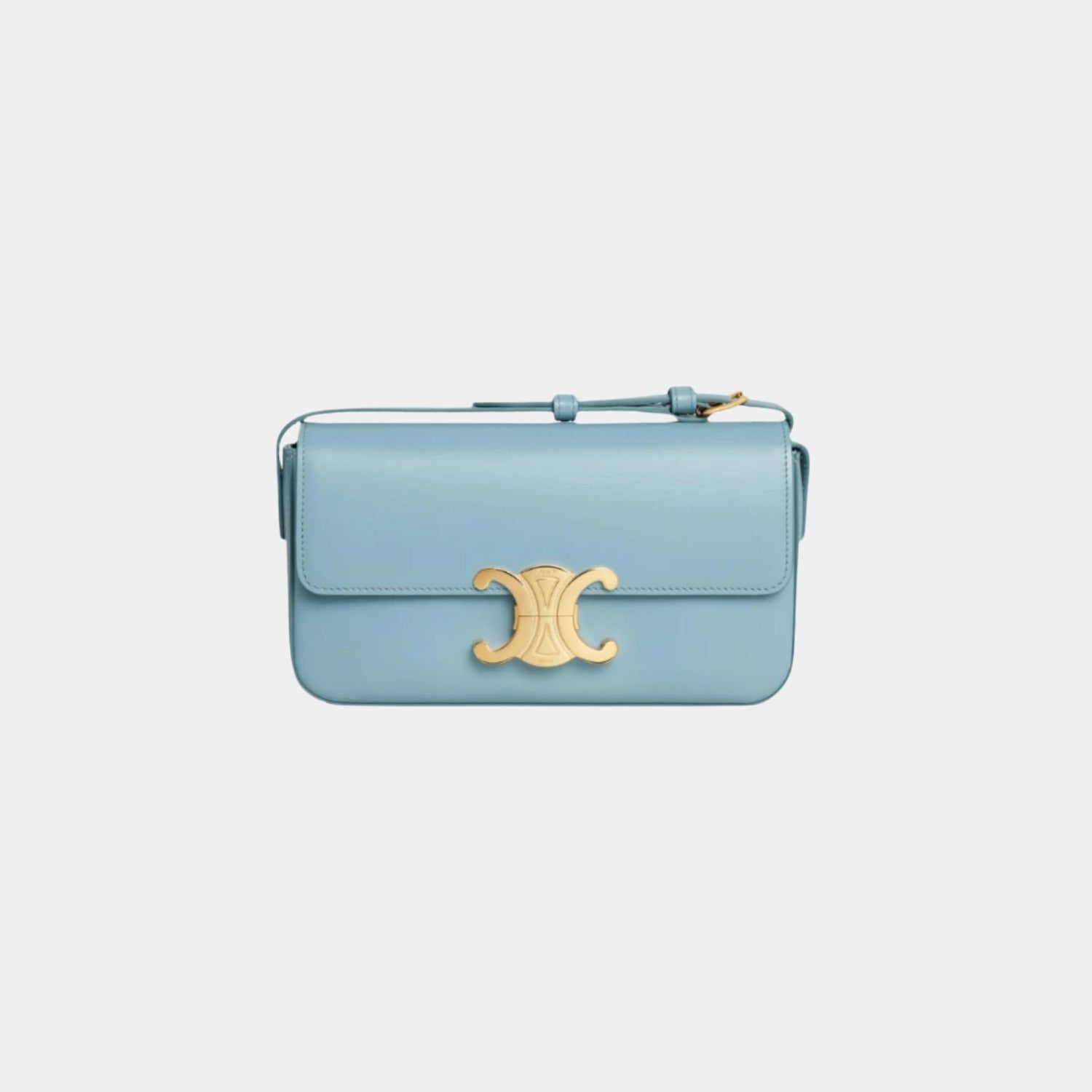 Celine Shoulder Bag Claude In Shiny Calfskin Handbag, California Blue, Front View