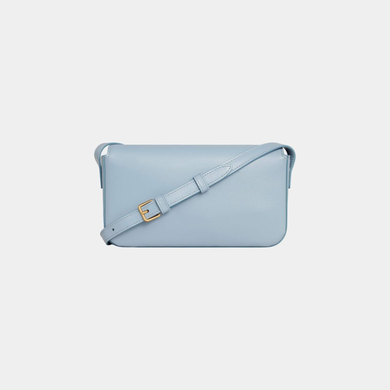 Celine Shoulder Bag Claude In Shiny Calfskin Handbag, Pale Blue, Back View