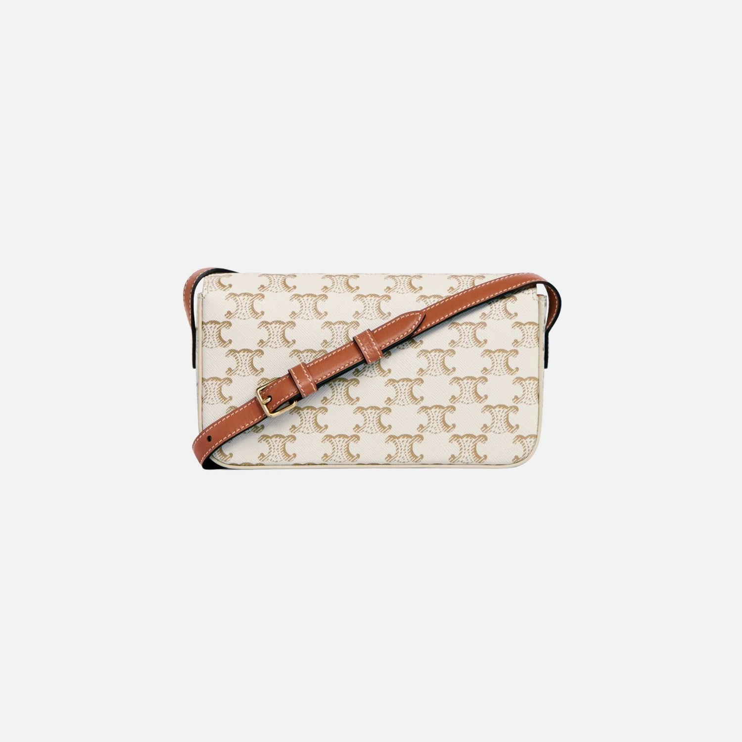 Celine Shoulder Bag Claude In Triomphe Canvas And Calfskin, White, Back