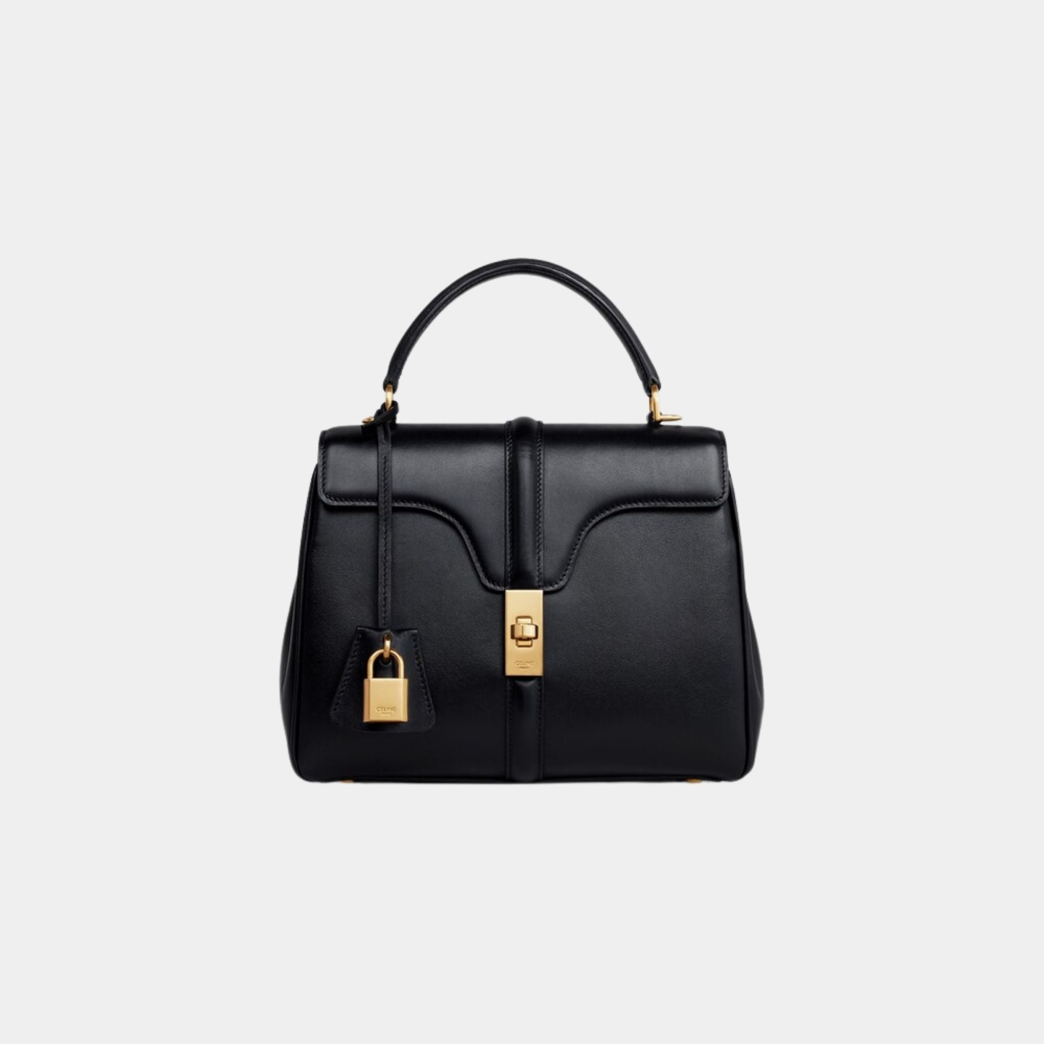 Celine Small 16 Bag In Satinated Calfskin Handbag, Black Gold, Front