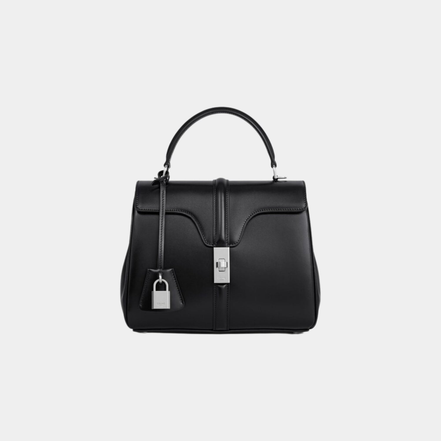 Celine Small 16 Bag In Satinated Calfskin Handbag, Black Silver, Front