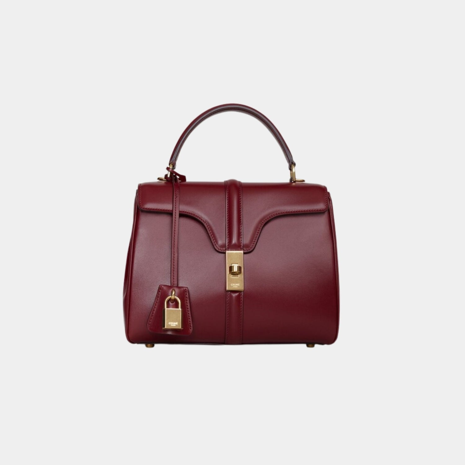 Celine Small 16 Bag In Satinated Calfskin Handbag, Bordeaux, Front