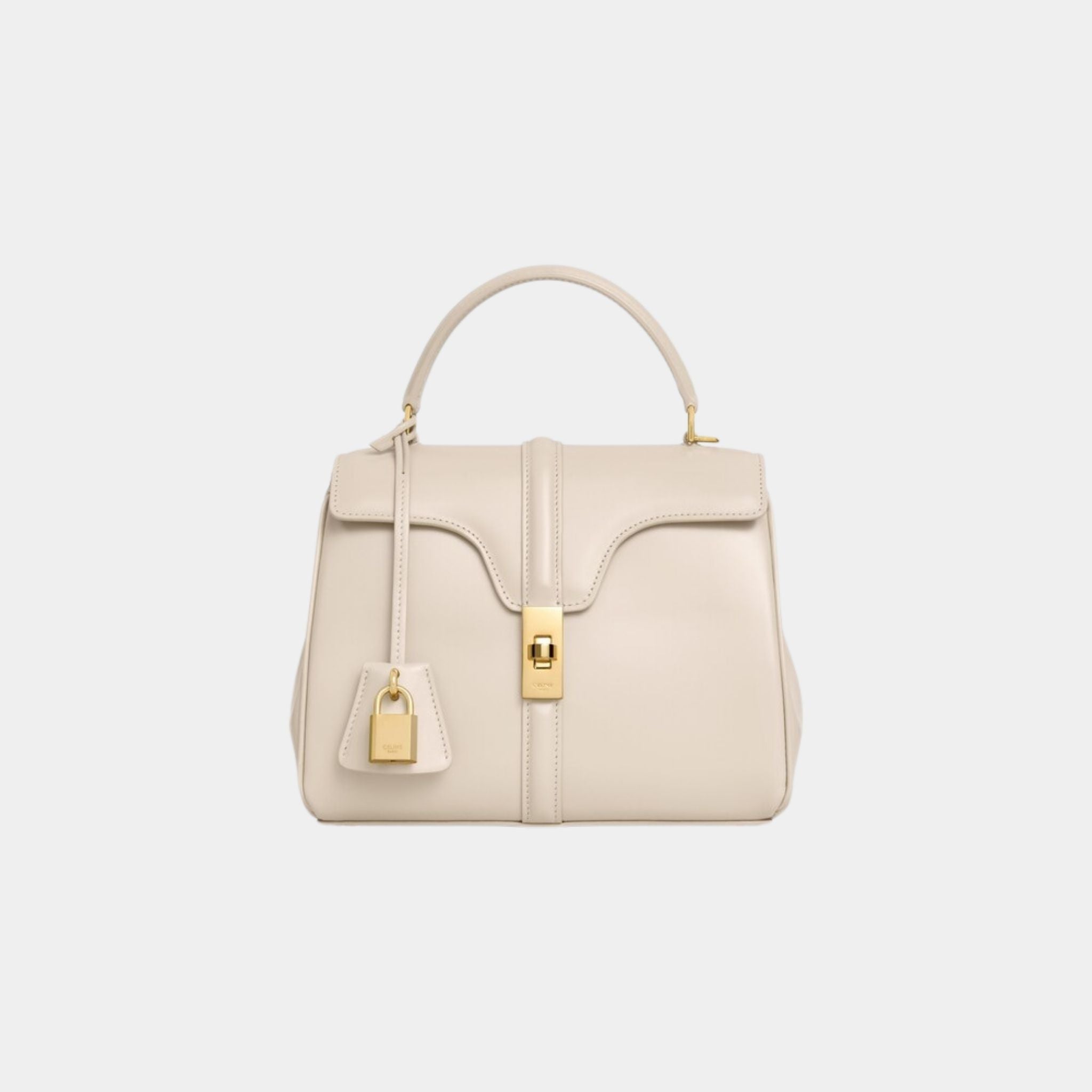 Celine Small 16 Bag In Satinated Calfskin Handbag, Pale Beige, Front