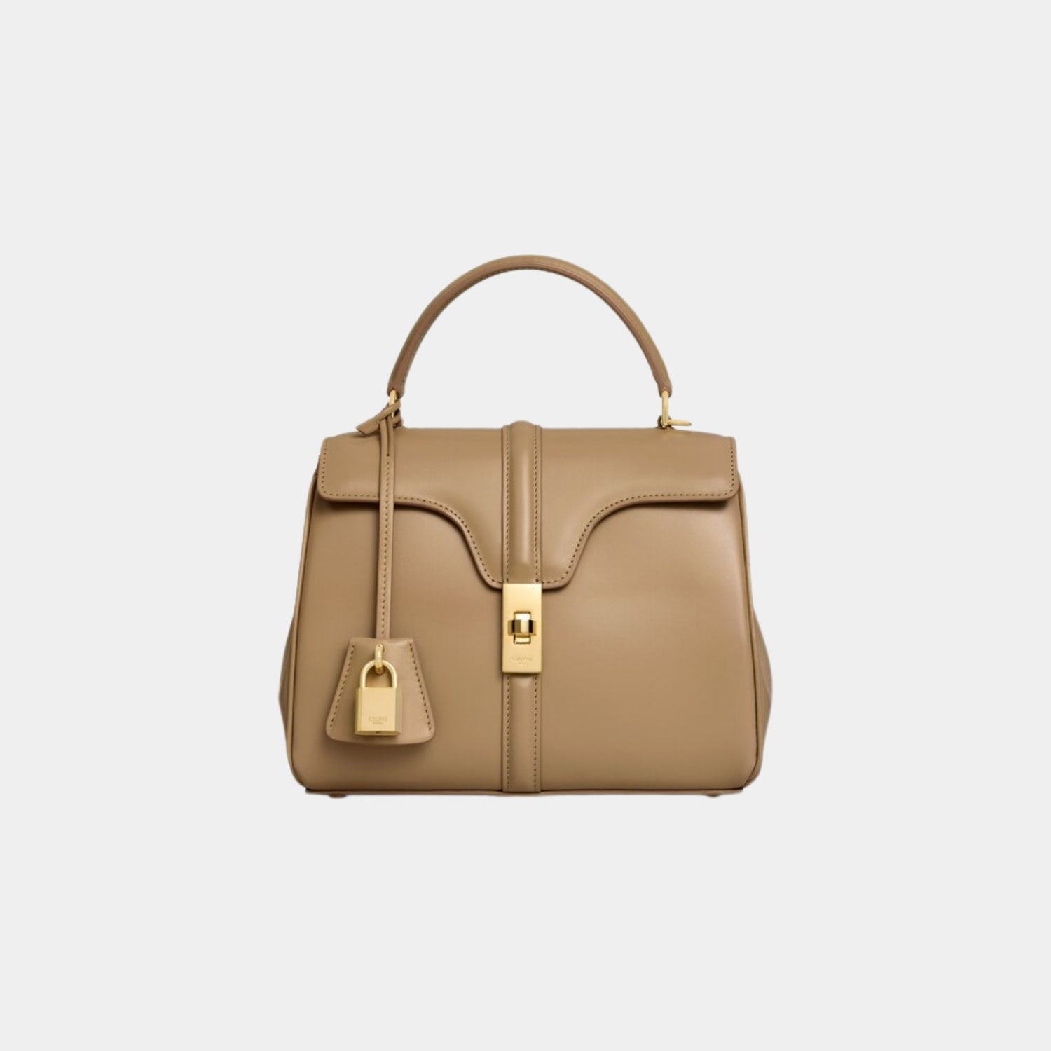 Celine Small 16 Bag In Satinated Calfskin Handbag, Smoked Brown, Front