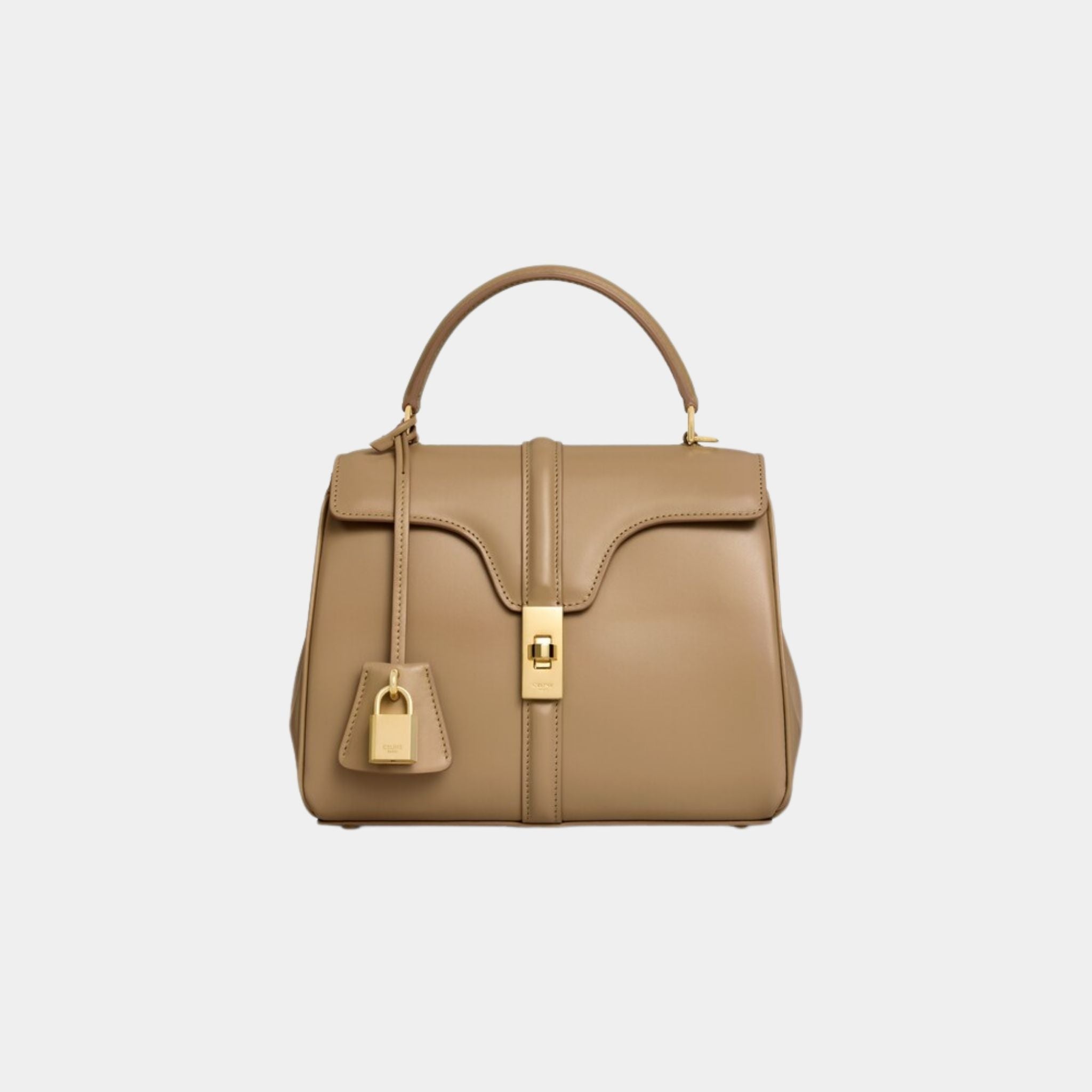 Celine Small 16 Bag In Satinated Calfskin Handbag, Smoked Brown, Front