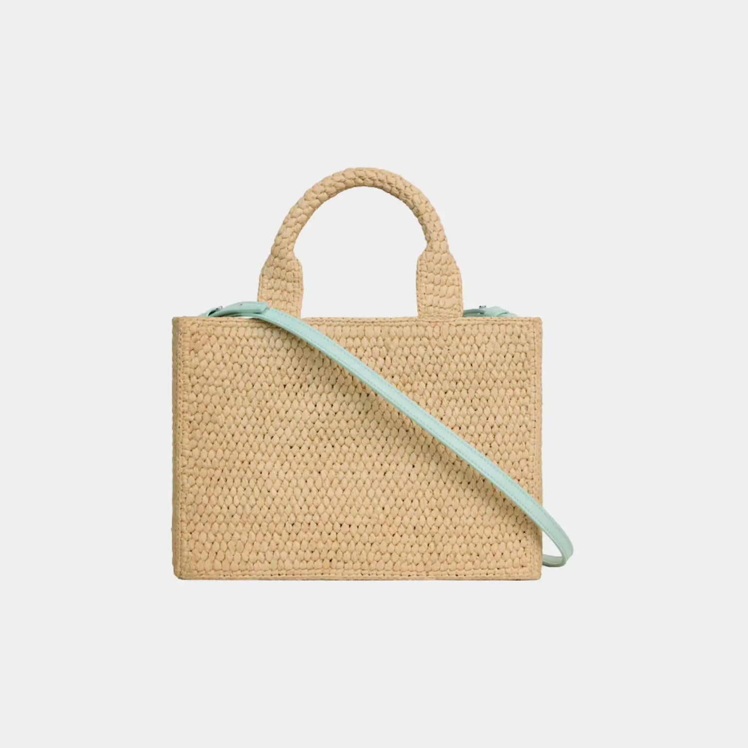Celine Small Cabas Thais in Raffia and Calfskin, Light Acqua, Back