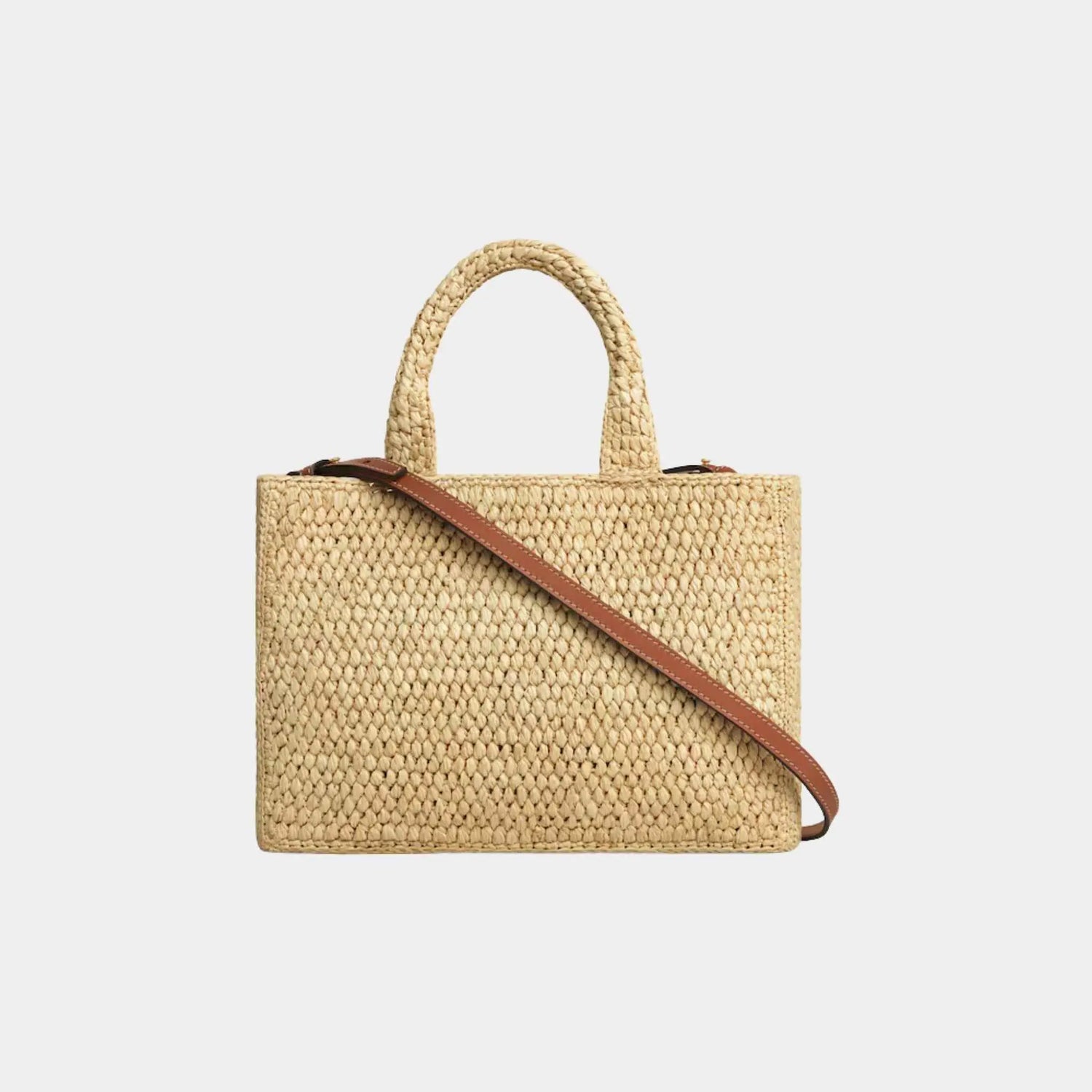 Celine Small Cabas Thais in Raffia and Calfskin, Tan, Back