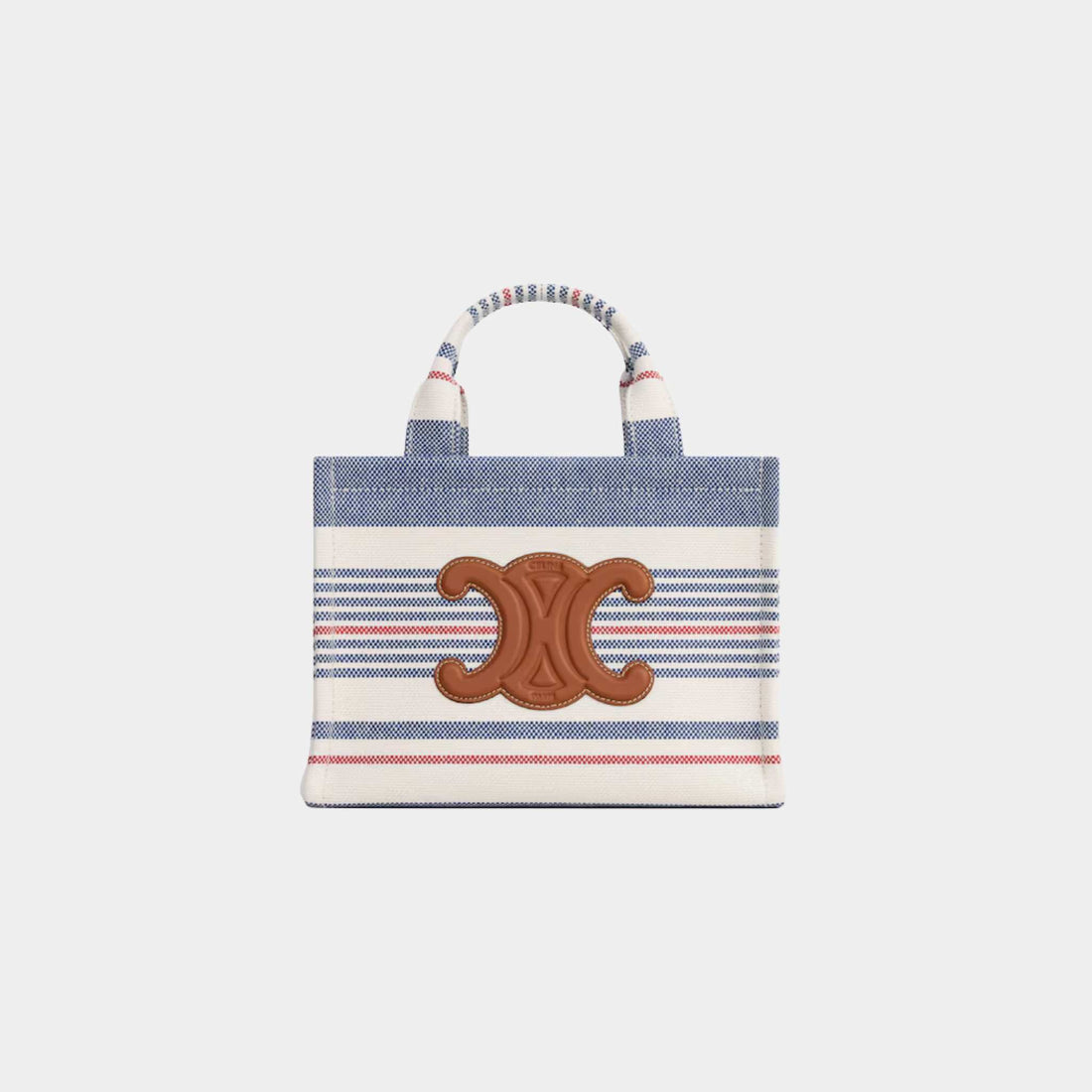Celine Small Cabas Thais In Striped Textile And Calfskin, Multicolor, Front