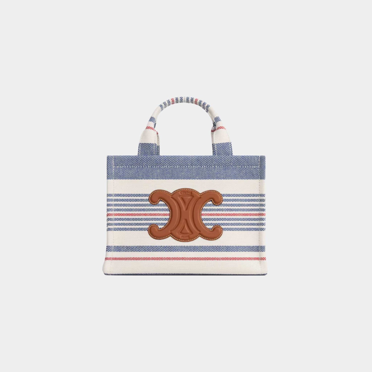 Celine Small Cabas Thais In Striped Textile And Calfskin, Multicolor, Front