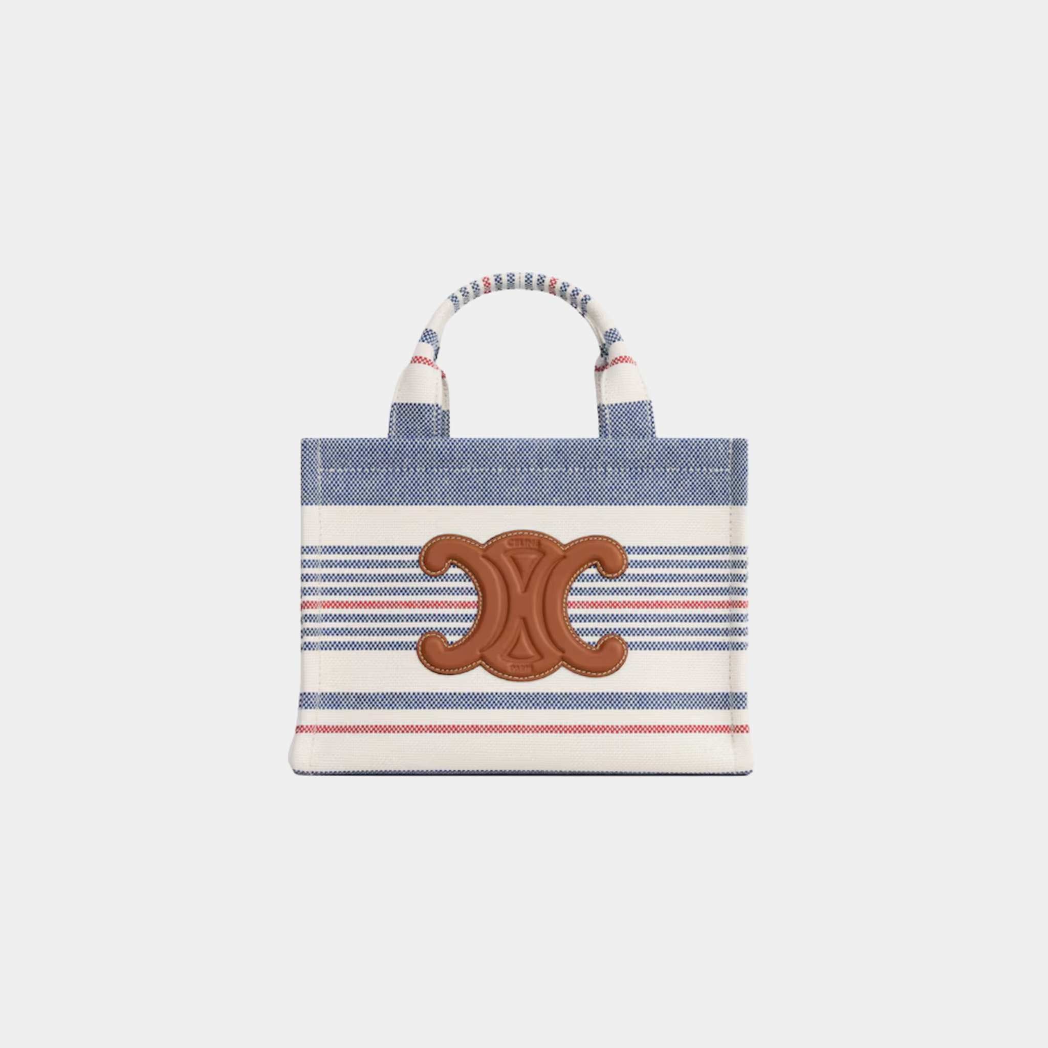 Celine Small Cabas Thais In Striped Textile And Calfskin, Multicolor, Front
