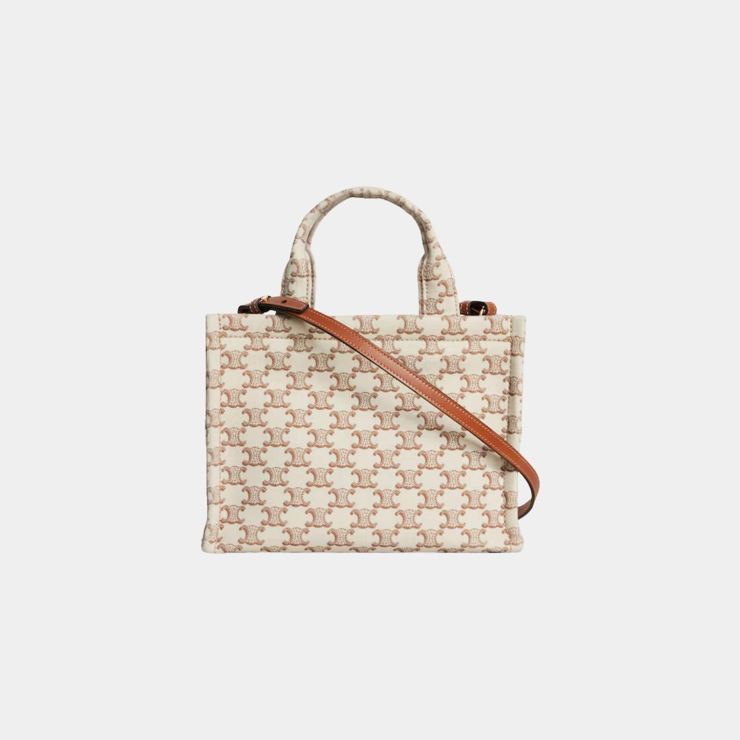 Celine Small Cabas Thais Textile with Triomphe Canvas &amp; Calfskin, White, Back