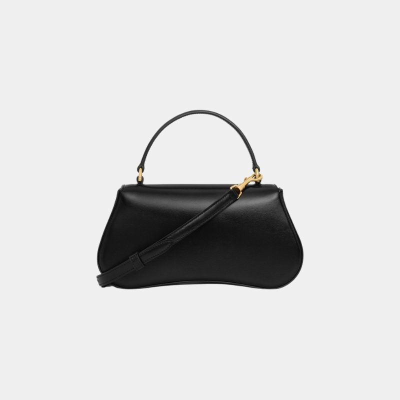 Celine Teen Celine Lola In Shiny Calfskin Handbag, Black, BackView