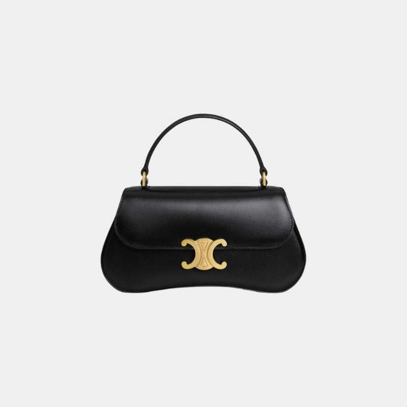 Celine Teen Celine Lola In Shiny Calfskin Handbag, Black, FrontView