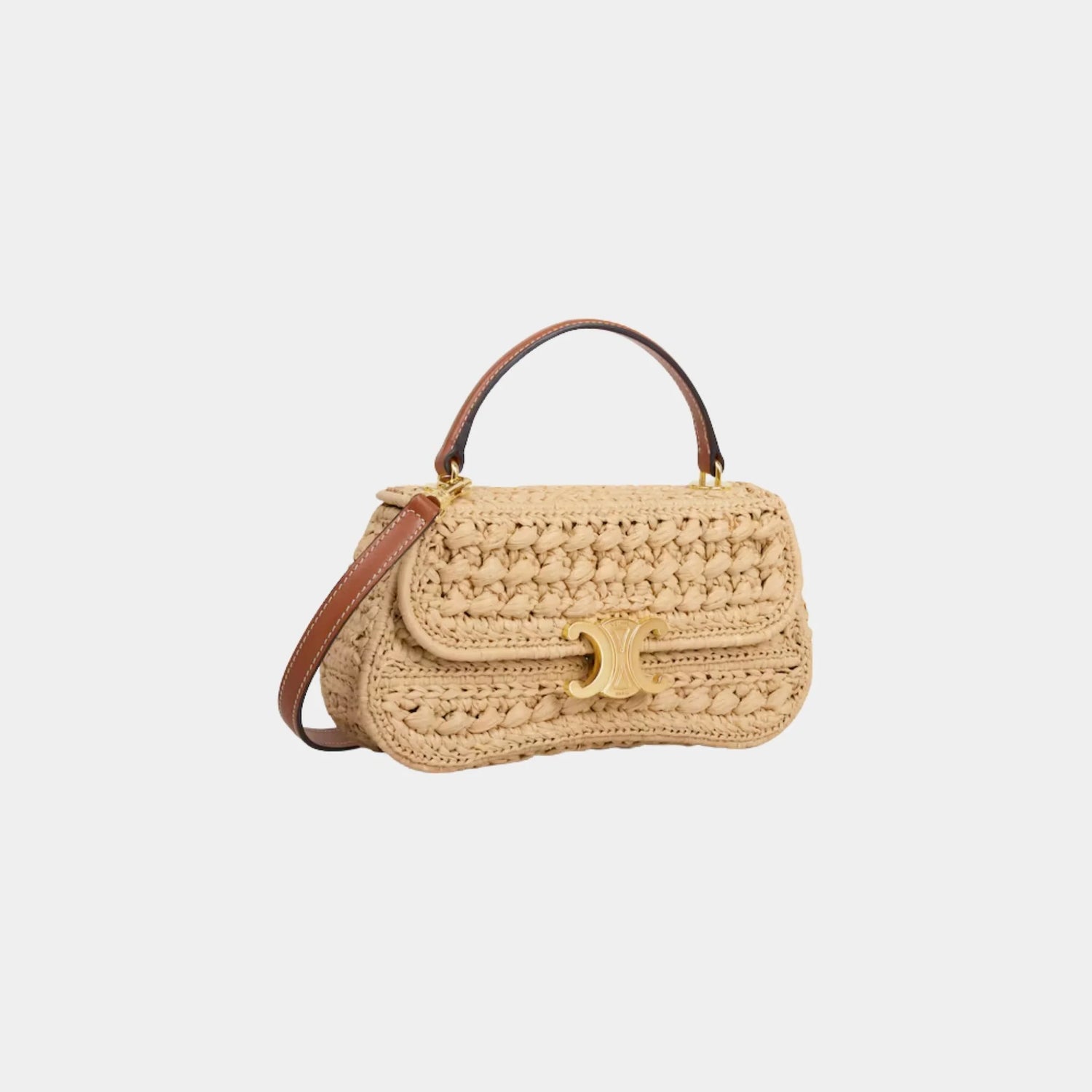 Celine Teen Celine Lola in Raffia Effect Textile, Naturel, Tan, Side